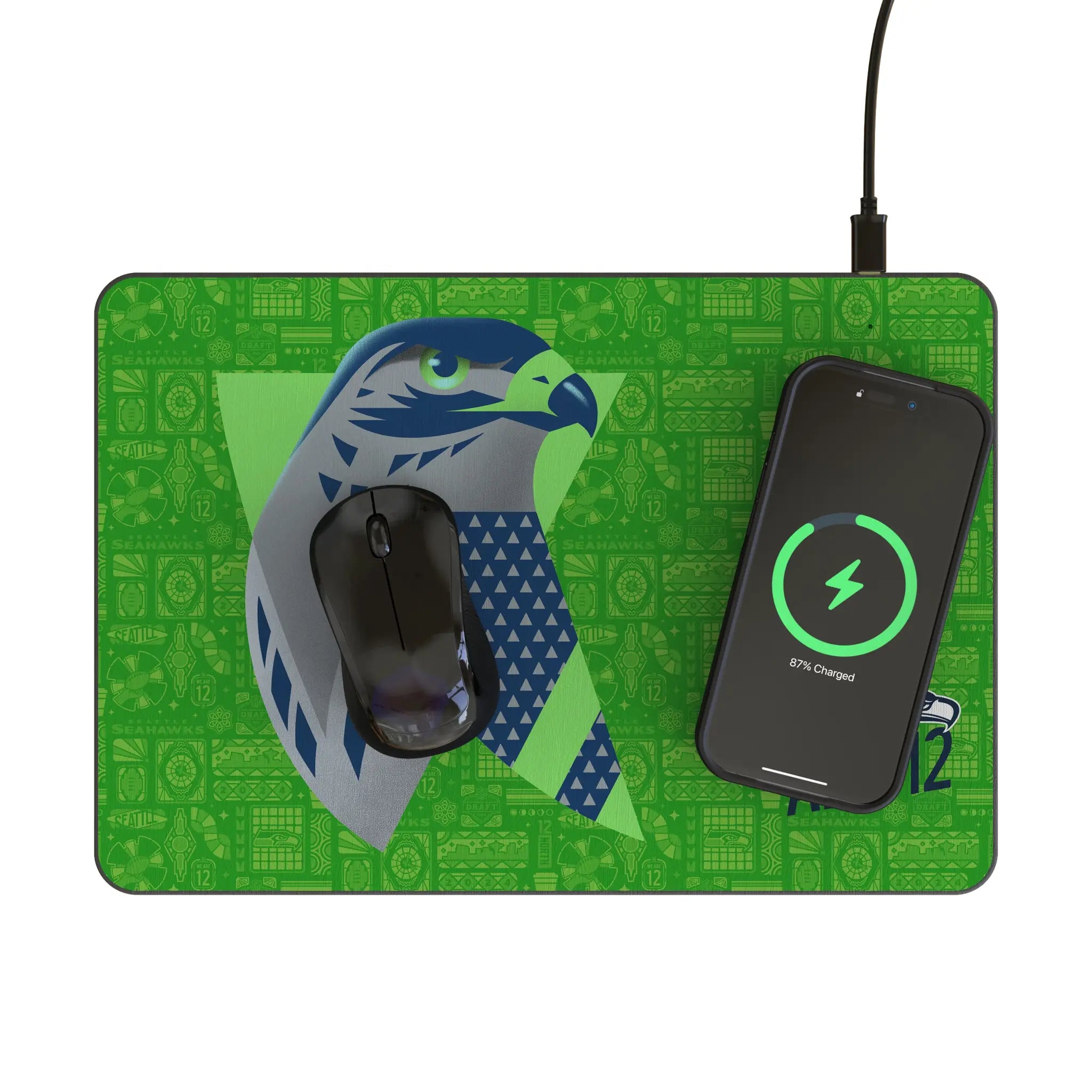 Seattle Seahawks Deco 15-Watt Wireless Charger and Mouse Pad - Lifestyle