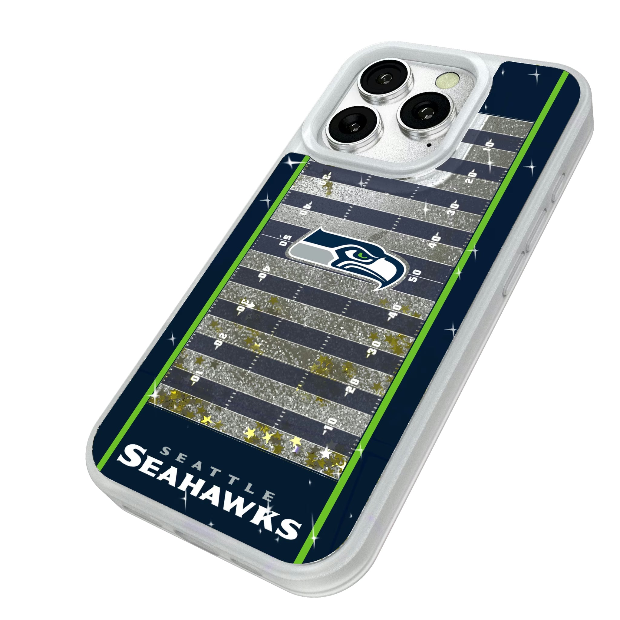 Seattle Seahawks Field iPhone Glitter Phone Case for Apple iPhone - Isometric View#Device_iPhone 16 Pro