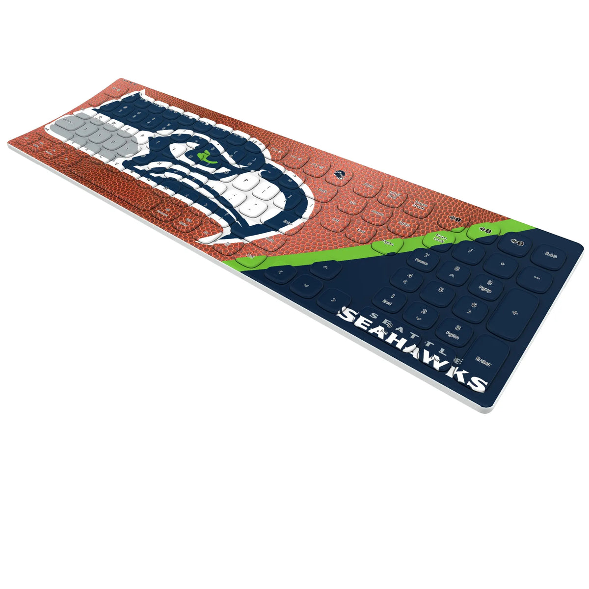 Seattle Seahawks Football KKB605 Curved Wireless Keyboard - Isometric View