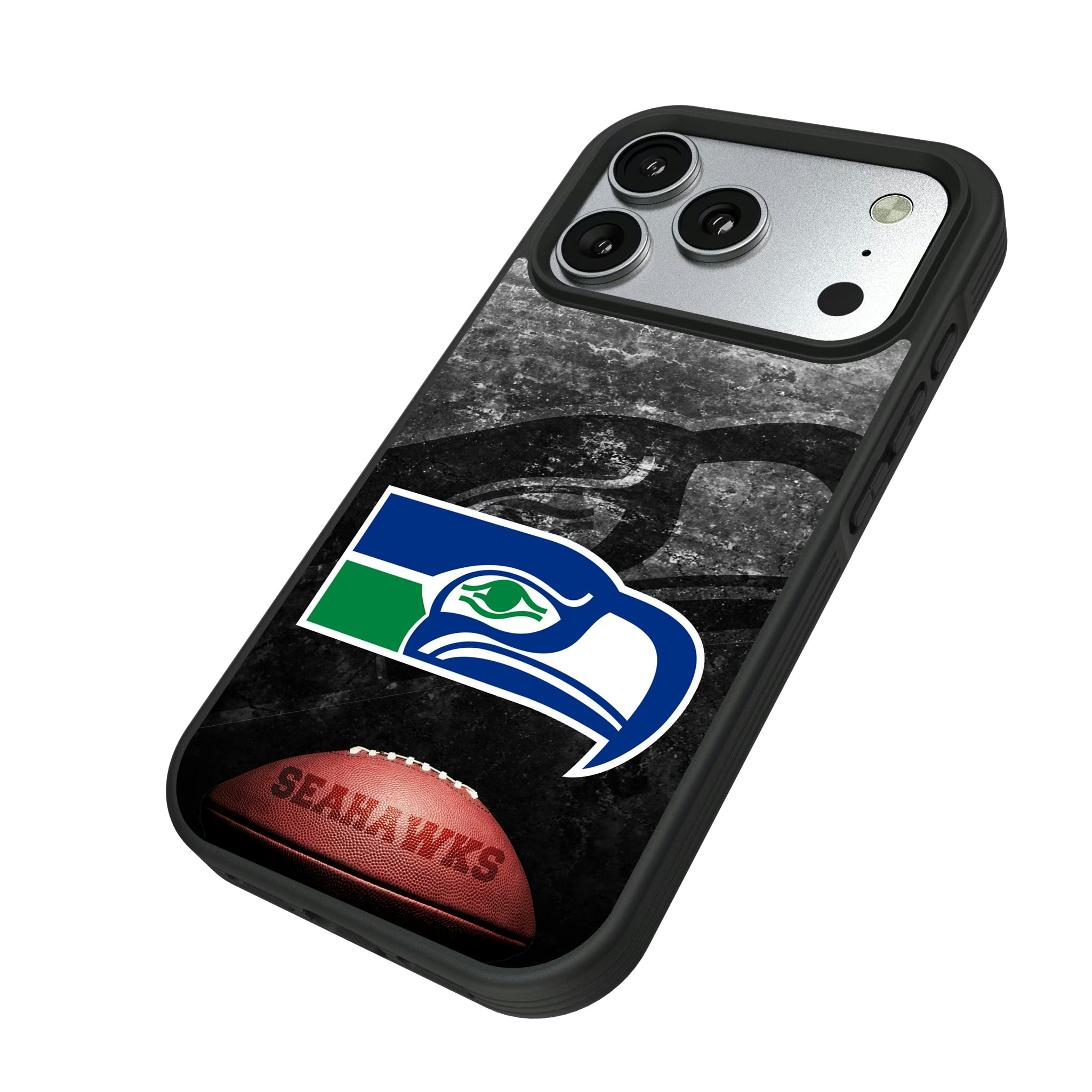 Seattle Seahawks Historic Collection Legendary iPhone Bump Phone Case for Apple iPhone - Isometric View#Device_iPhone 17 Pro