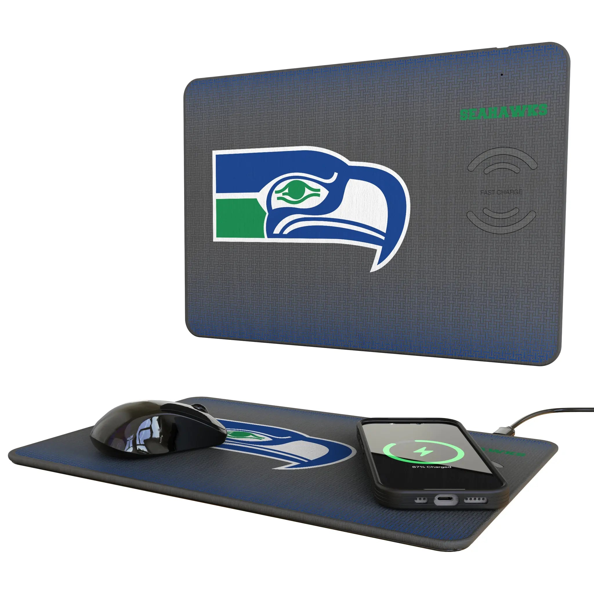 Seattle Seahawks Historic Collection Linen 15-Watt Wireless Charger and Mouse Pad