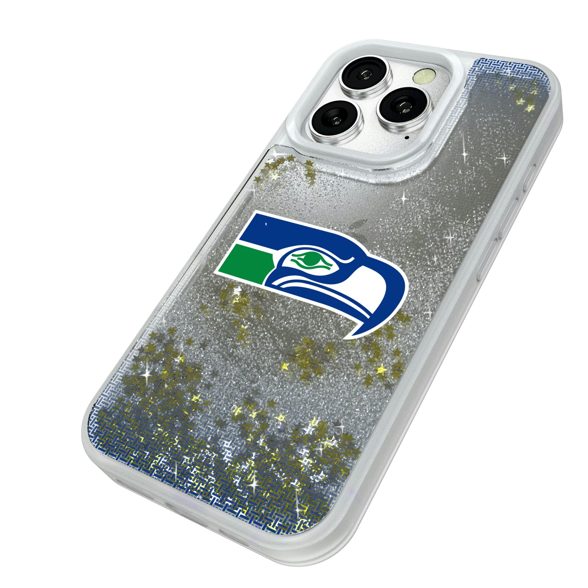 Seattle Seahawks Historic Collection Linen iPhone Glitter Phone Case for Apple iPhone - Isometric View#Device_iPhone 16 Pro