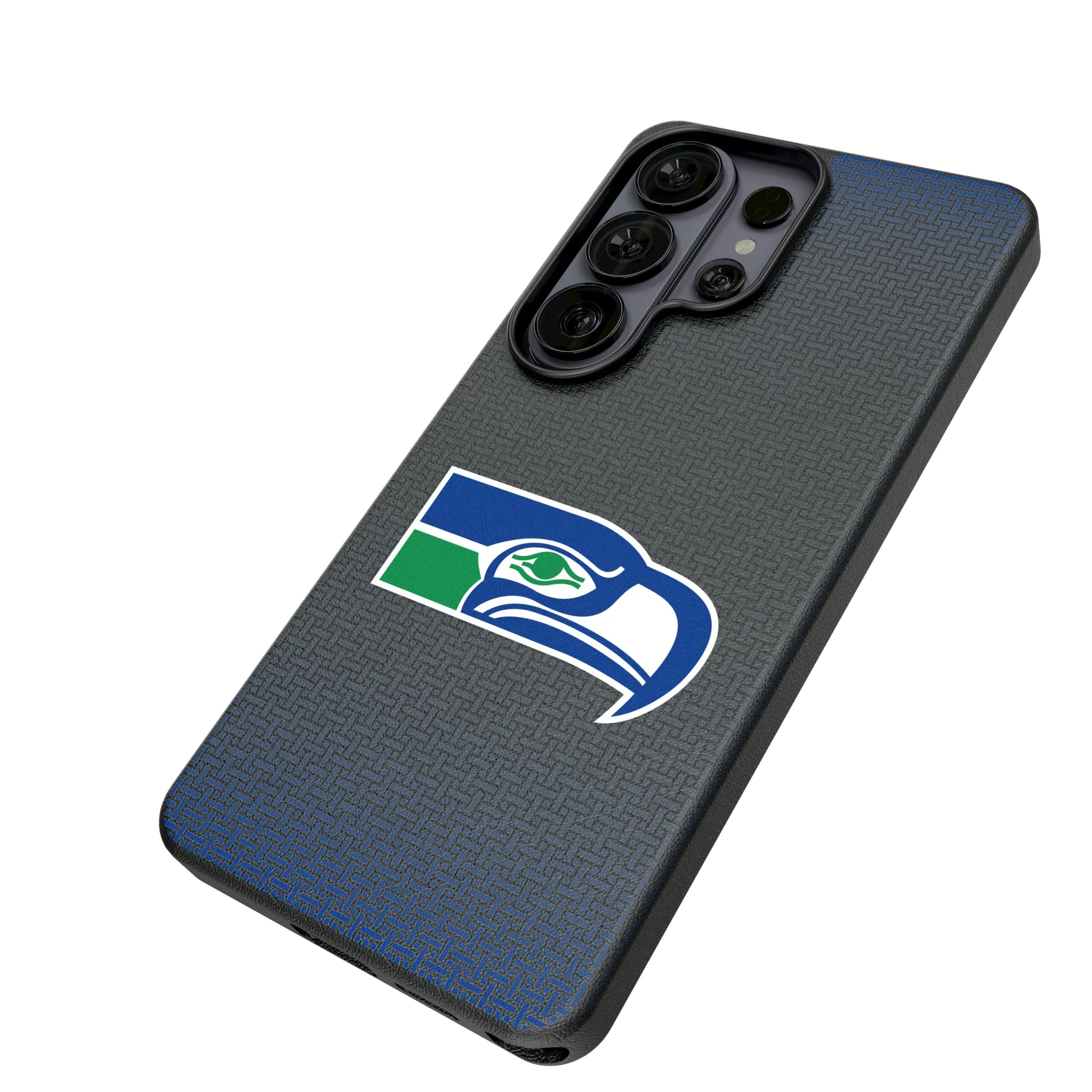 Seattle Seahawks Historic Collection Linen Galaxy MagSafe Compatible Phone Case for Samsung Galaxy - Isometric View#Device_Galaxy S26 Ultra