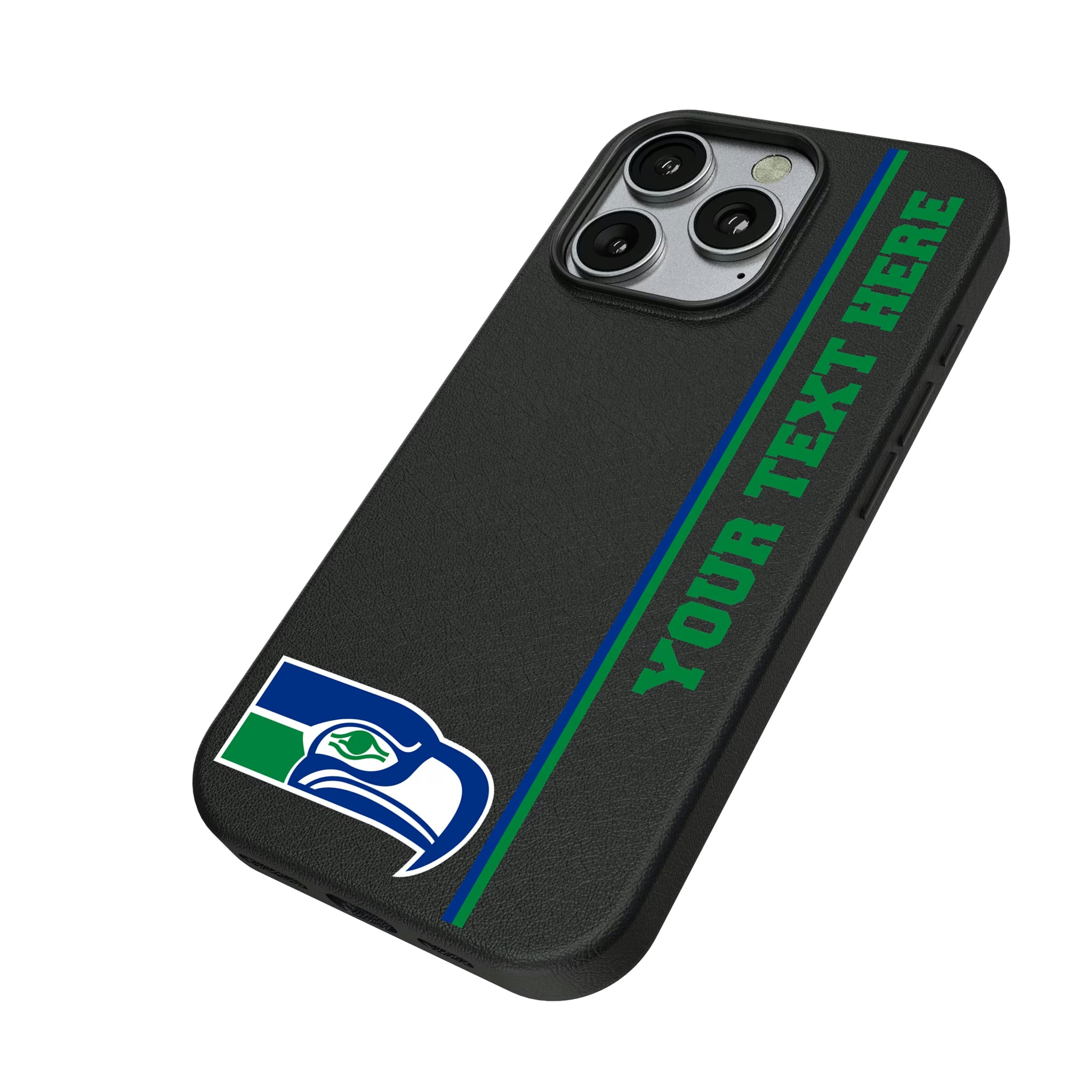 Seattle Seahawks Historic Collection Personalized Sidebard iPhone MagSafe Compatible Phone Case for Apple iPhone - Isometric View