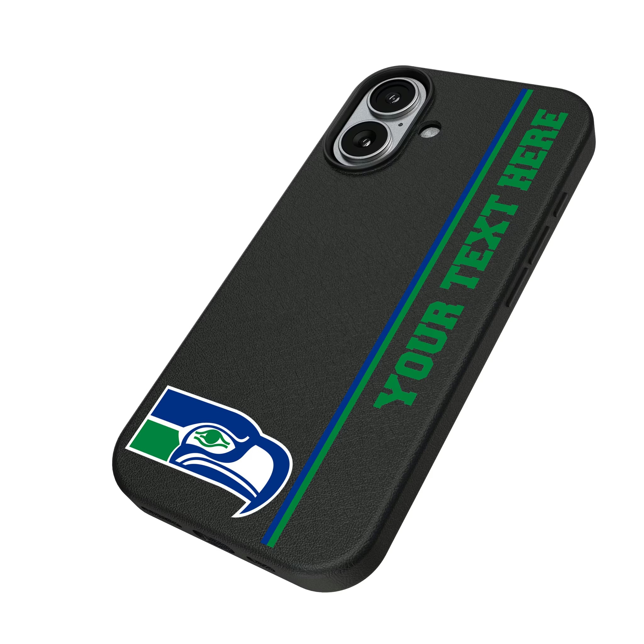 Seattle Seahawks Historic Collection Personalized Sidebard iPhone MagSafe Compatible Phone Case for Apple iPhone - Isometric View#Device_iPhone 17