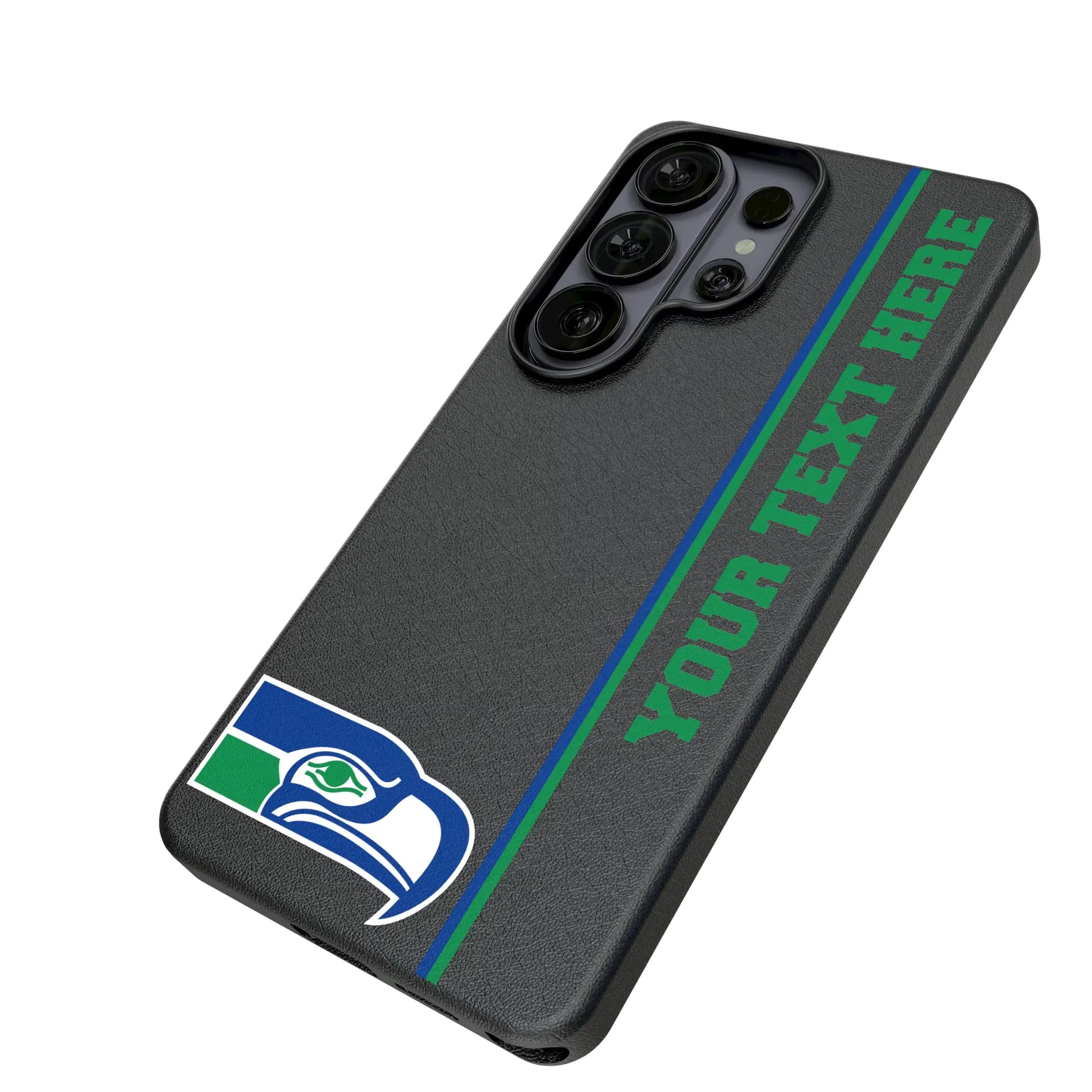 Seattle Seahawks Historic Collection Personalized Sidebard Galaxy MagSafe Compatible Phone Case for Samsung Galaxy - Isometric View#Device_Galaxy S26 Ultra