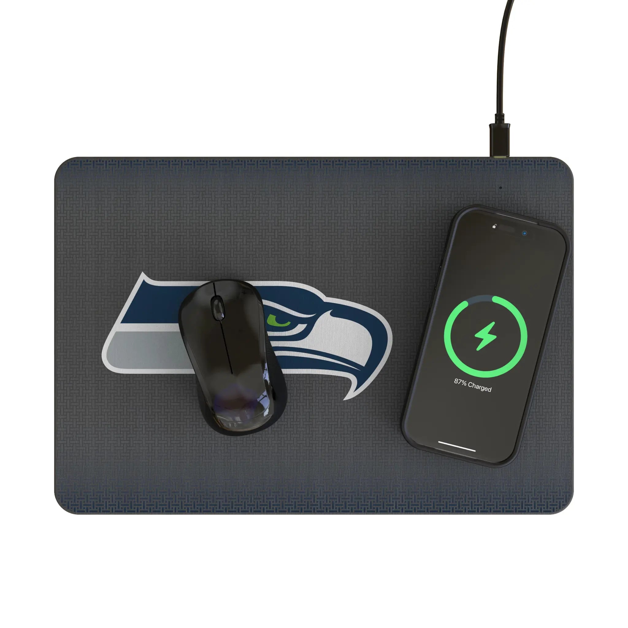 Seattle Seahawks Linen 15-Watt Wireless Charger and Mouse Pad - Lifestyle