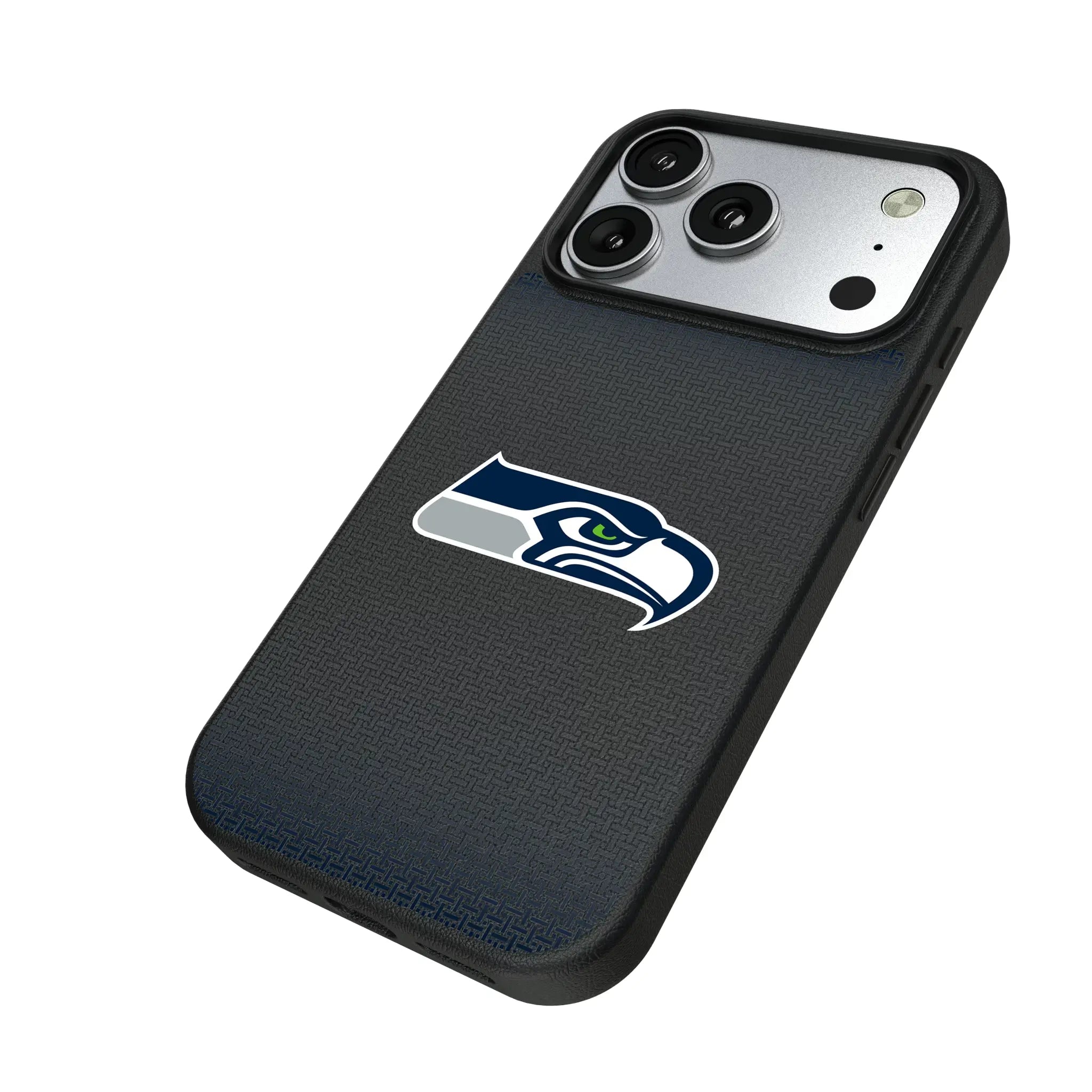 Seattle Seahawks Linen iPhone MagSafe Compatible Phone Case for Apple iPhone - Isometric View#Device_iPhone 17 Pro