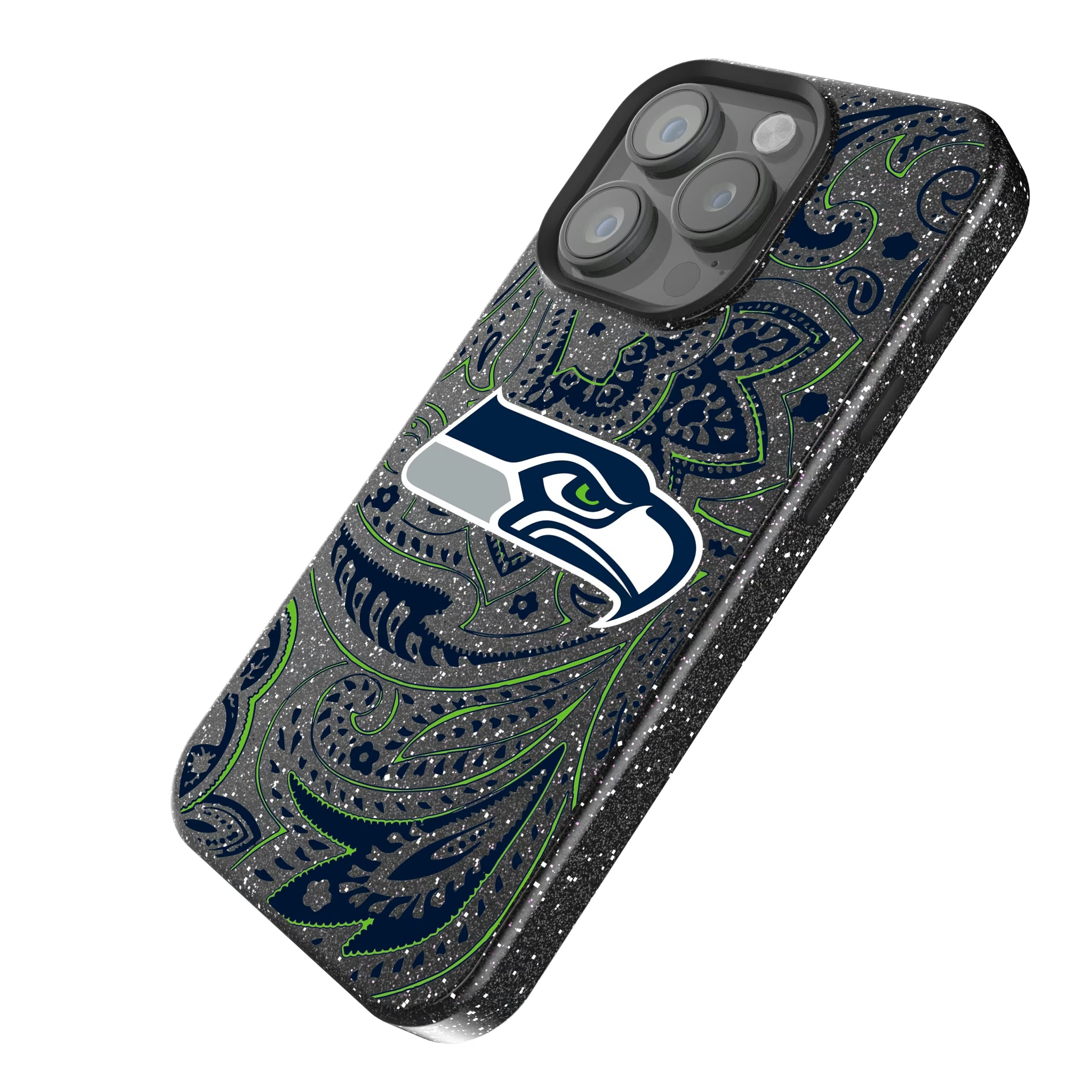 Seattle Seahawks Paisley iPhone Bling Phone Case for Apple iPhone - Isometric View
