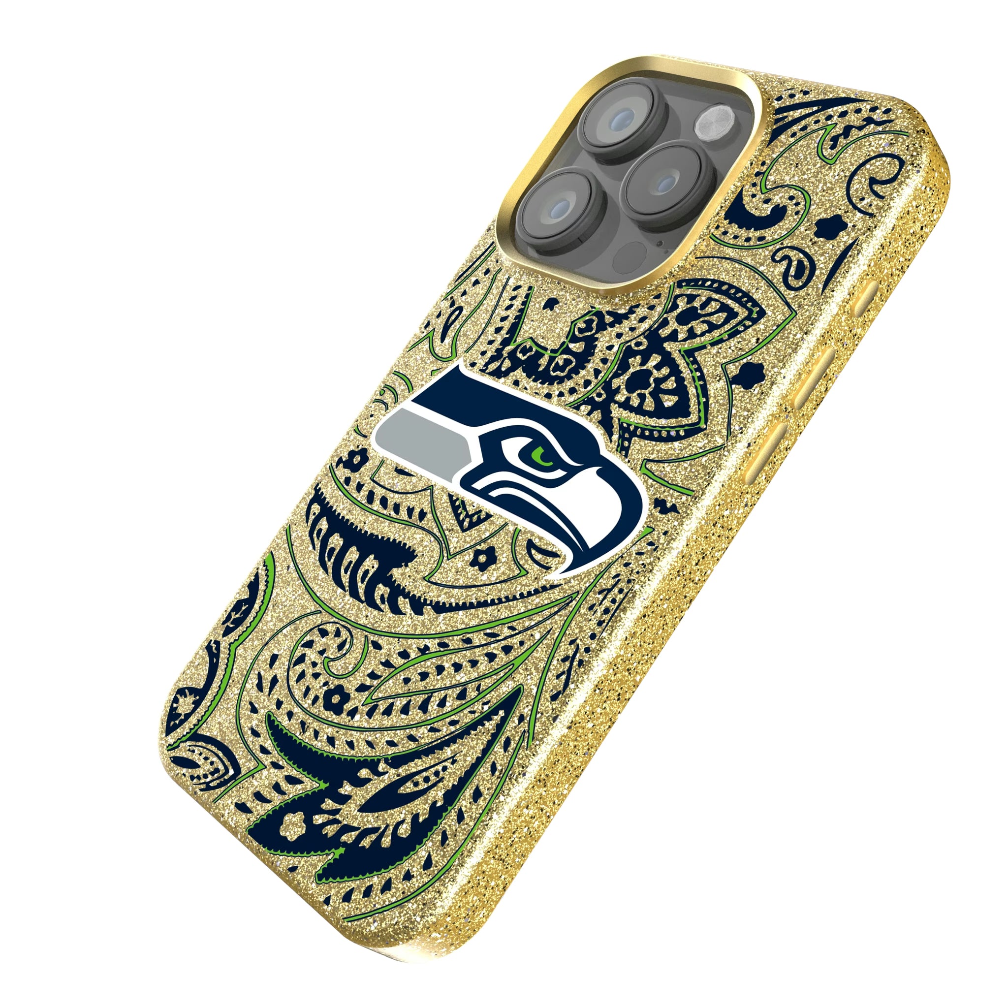 Seattle Seahawks Paisley iPhone Bling Phone Case for Apple iPhone - Isometric View