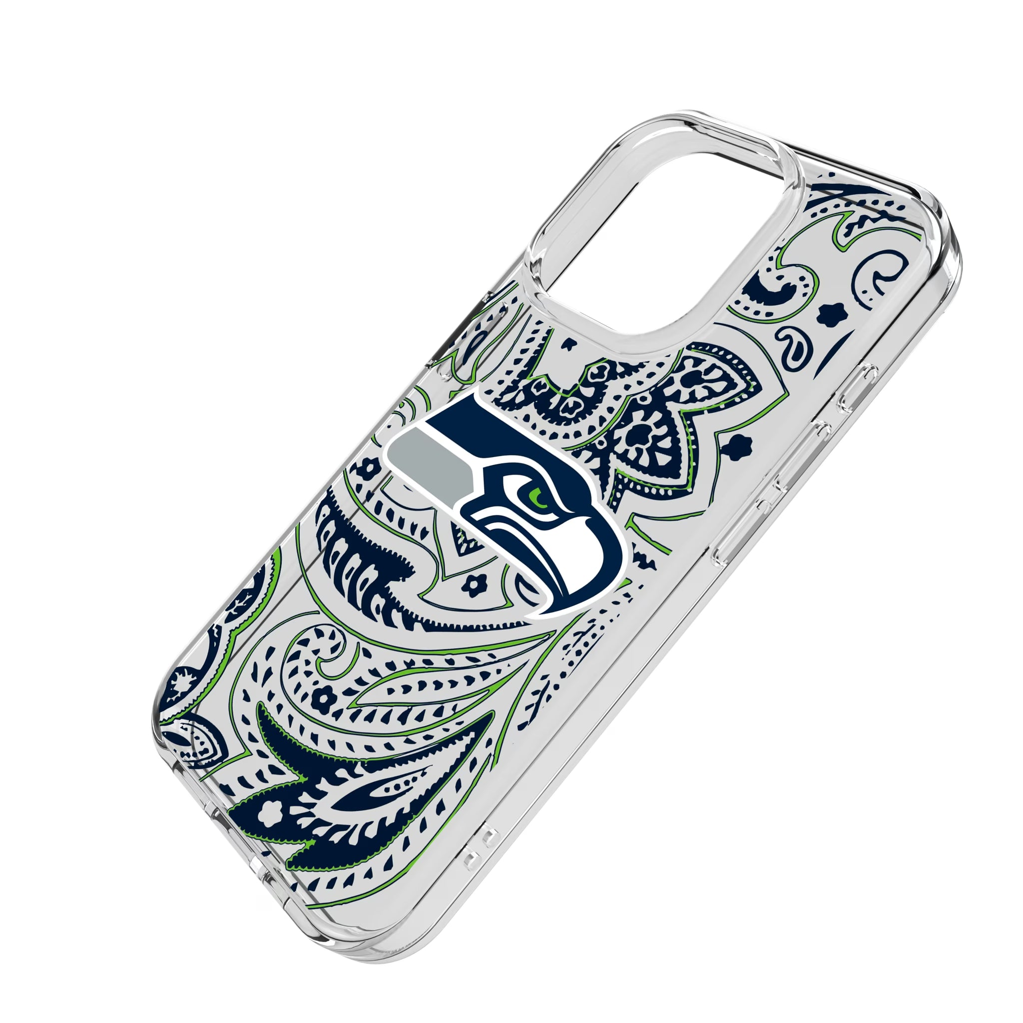 Seattle Seahawks Paisley iPhone Clear Phone Case for Apple iPhone - Isometric View