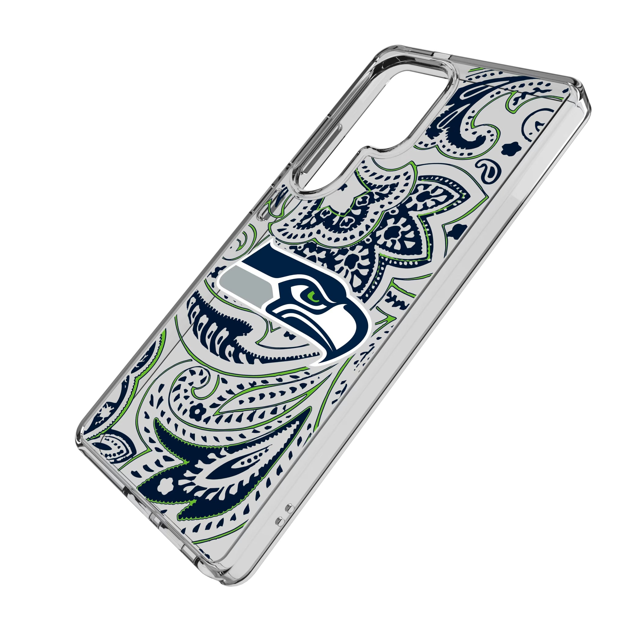 Seattle Seahawks Paisley Galaxy Clear Phone Case for Samsung Galaxy - Isometric View