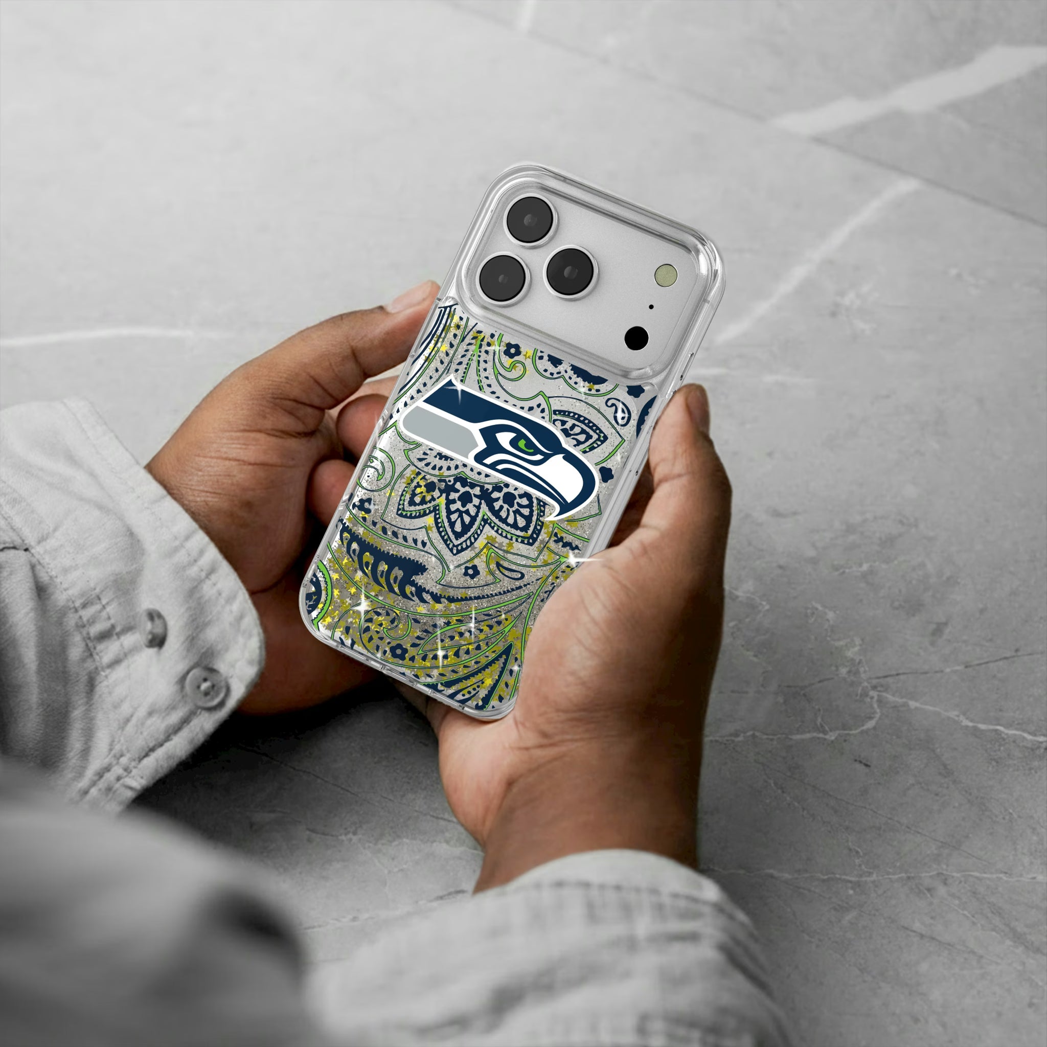 Seattle Seahawks Paisley iPhone Glitter Phone Case for Apple iPhone - Lifestyle