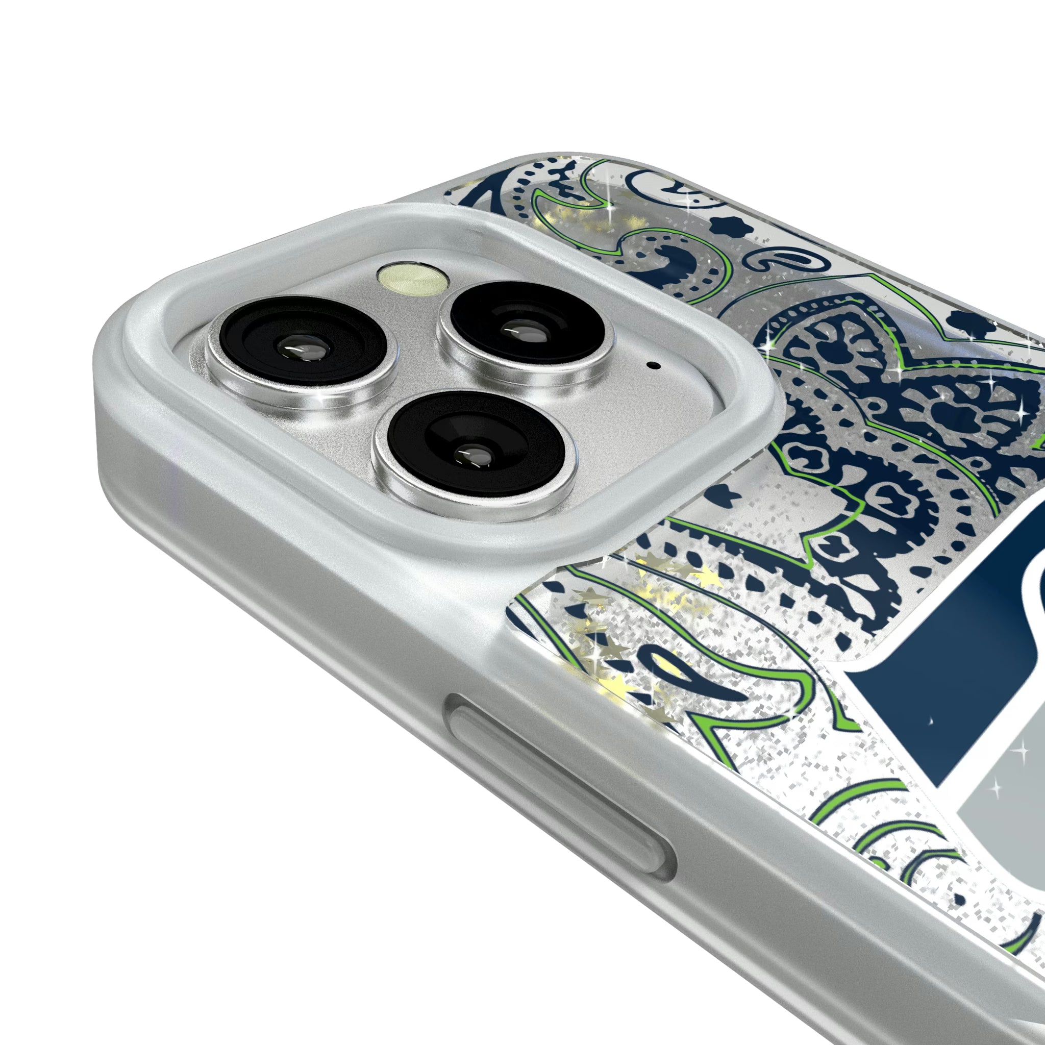 Seattle Seahawks Paisley iPhone Glitter Phone Case for Apple iPhone - Detail#Device_iPhone 16 Pro