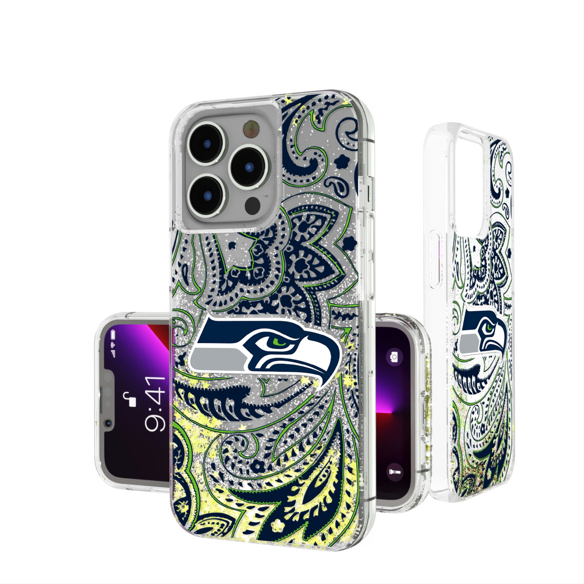 Seattle Seahawks Paisley iPhone Glitter Phone Case for Apple iPhone