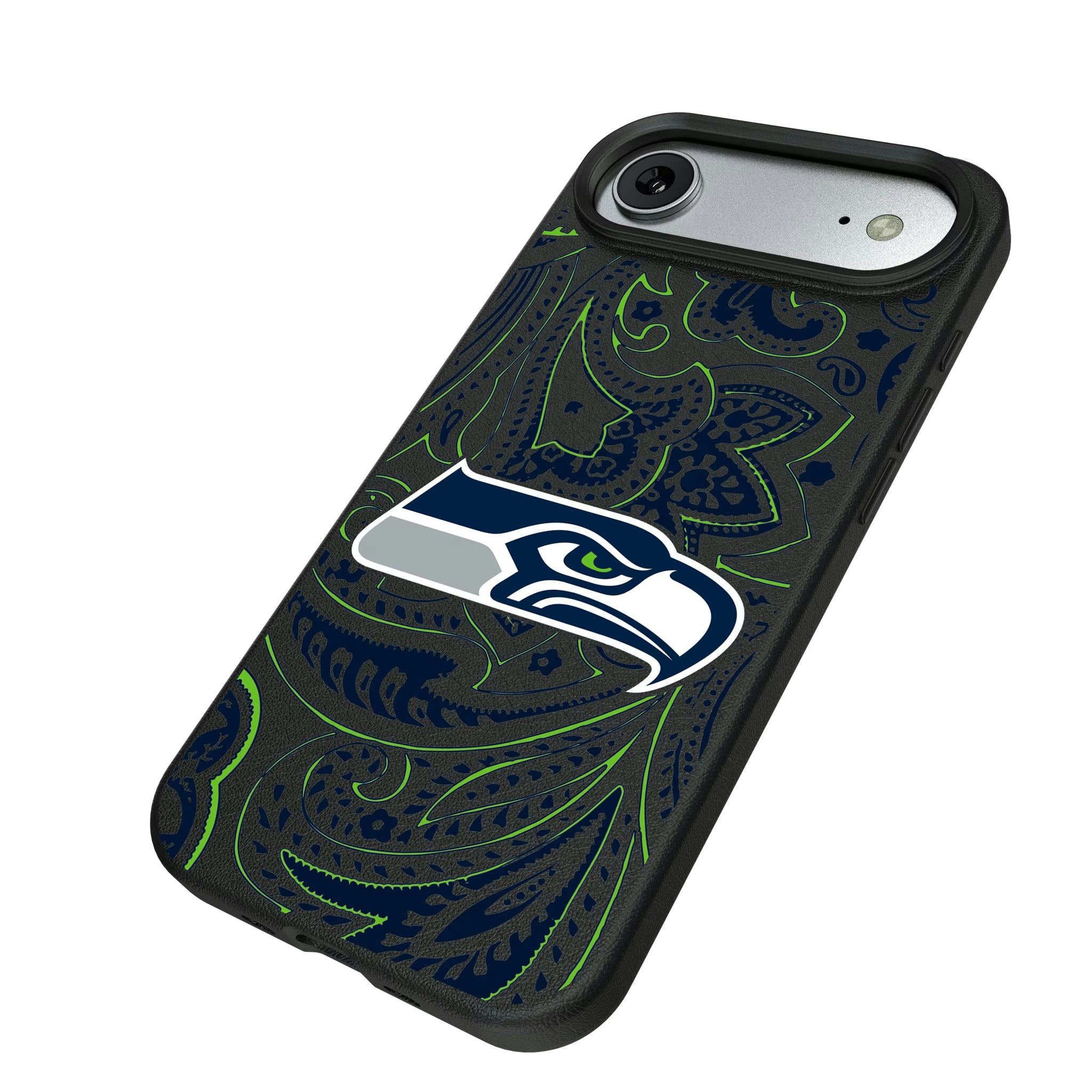 Seattle Seahawks Paisley iPhone MagSafe Compatible Phone Case for Apple iPhone - Isometric View#Device_iPhone Air