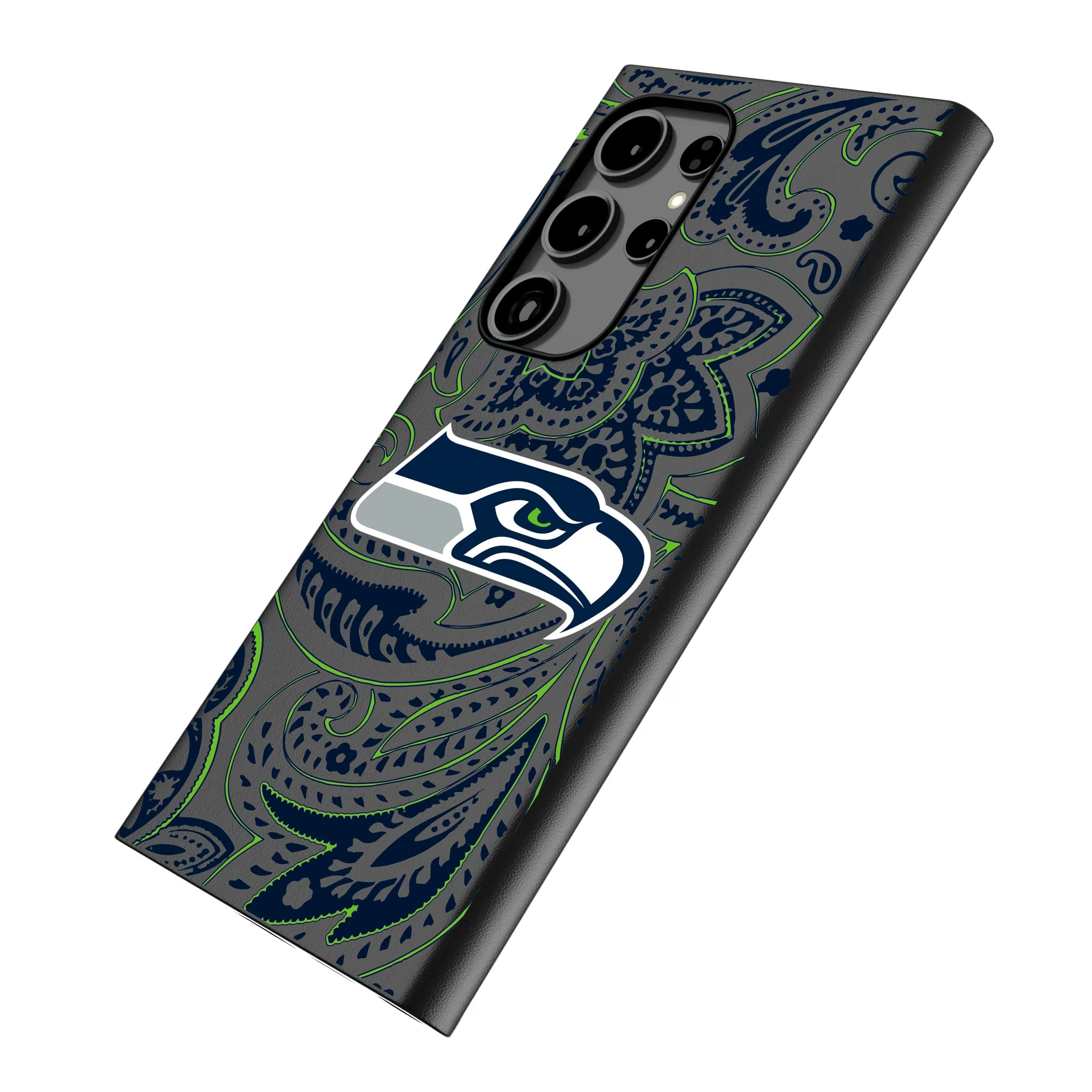 Seattle Seahawks Paisley Galaxy MagSafe Compatible Phone Case for Samsung Galaxy - Isometric View