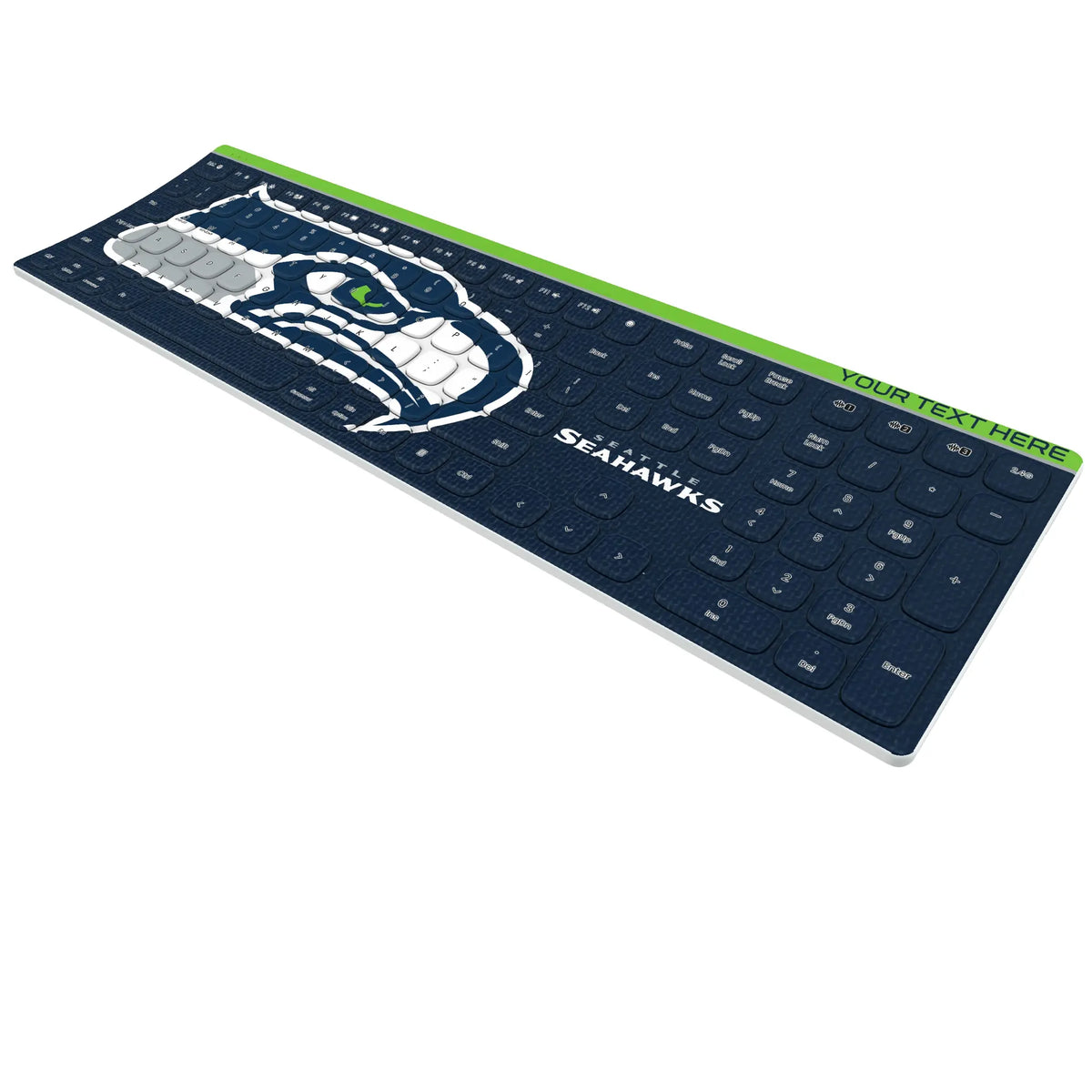 Seattle Seahawks Personalized Endzone Solid KKB605 Curved Wireless Keyboard - Isometric View