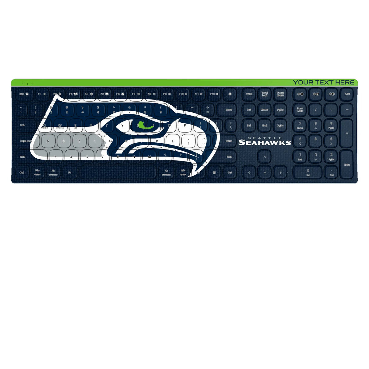 Seattle Seahawks Personalized Endzone Solid KKB605 Curved Wireless Keyboard