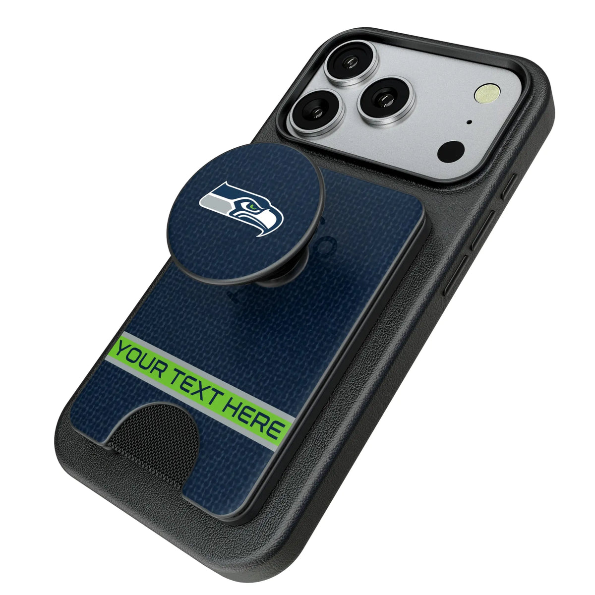 Seattle Seahawks Personalized Endzone Solid Popsockets Wallet Magnetic - Isometric View
