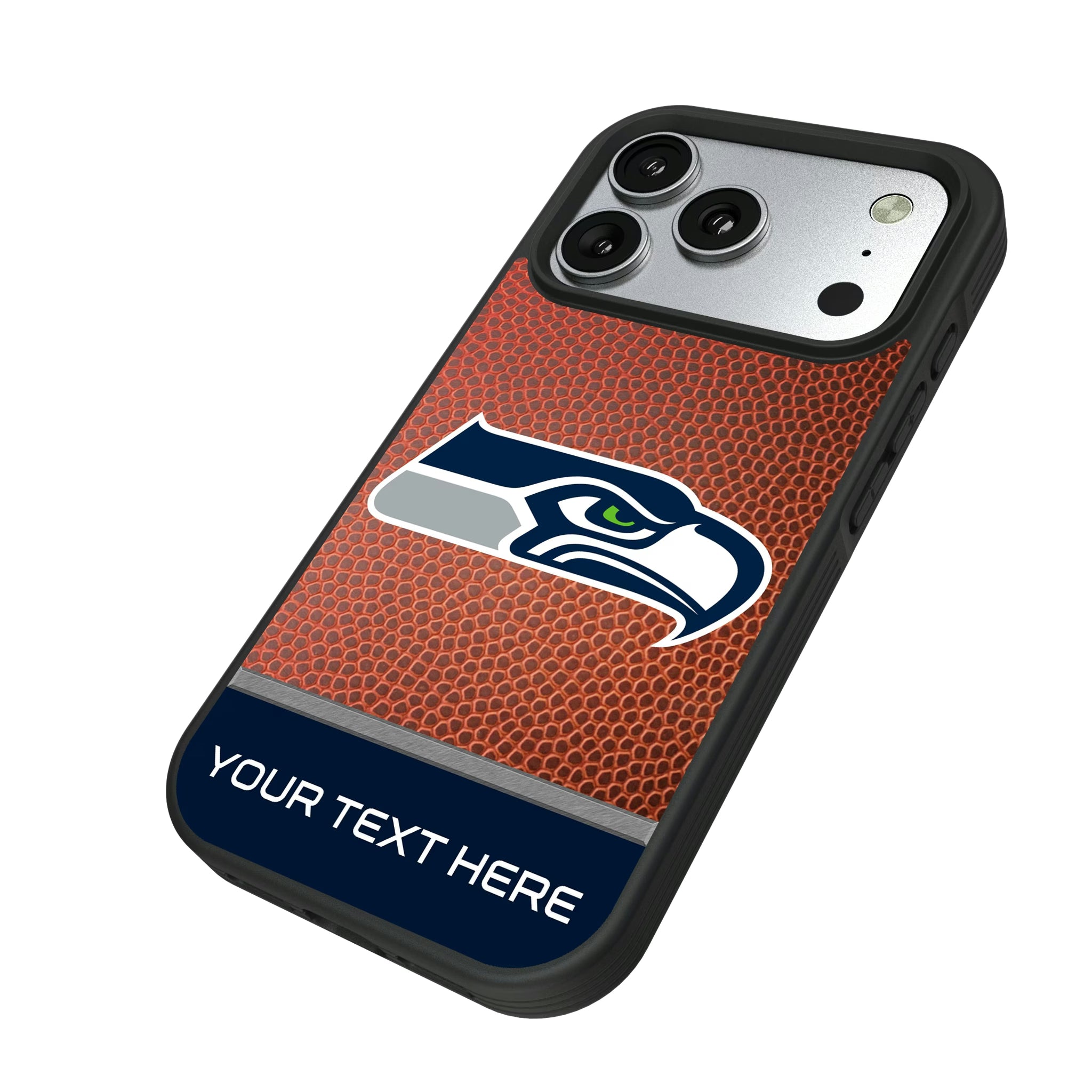 Seattle Seahawks Personalized Football iPhone Bump Phone Case for Apple iPhone - Isometric View#Device_iPhone 17 Pro