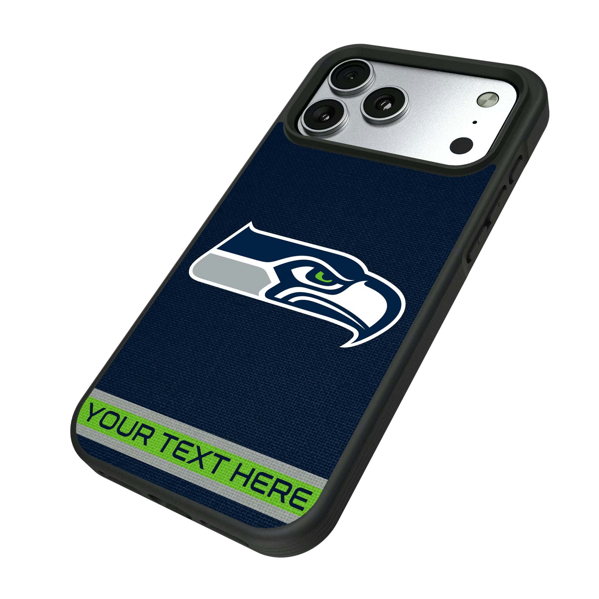 Seattle Seahawks Personalized Stripe iPhone Bump Phone Case for Apple iPhone - Isometric View#Device_iPhone 17 Pro Max