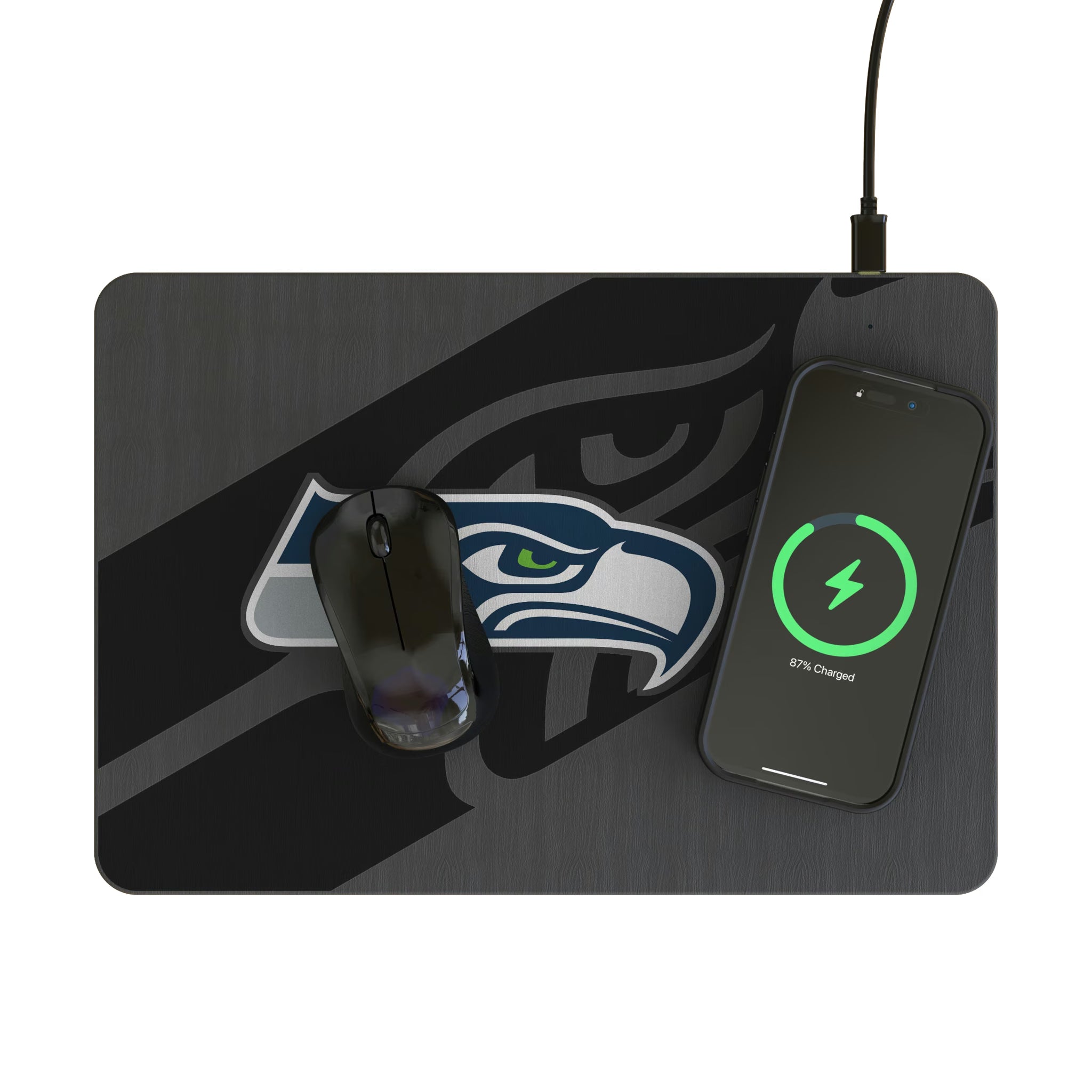 Seattle Seahawks Personalized Tilt 15-Watt Wireless Charger and Mouse Pad - Lifestyle