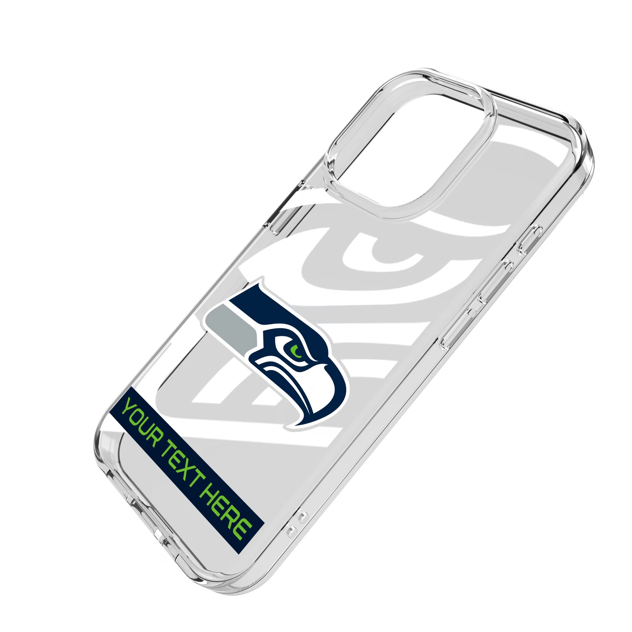 Seattle Seahawks Personalized Tilt iPhone Clear Phone Case for Apple iPhone - Isometric View