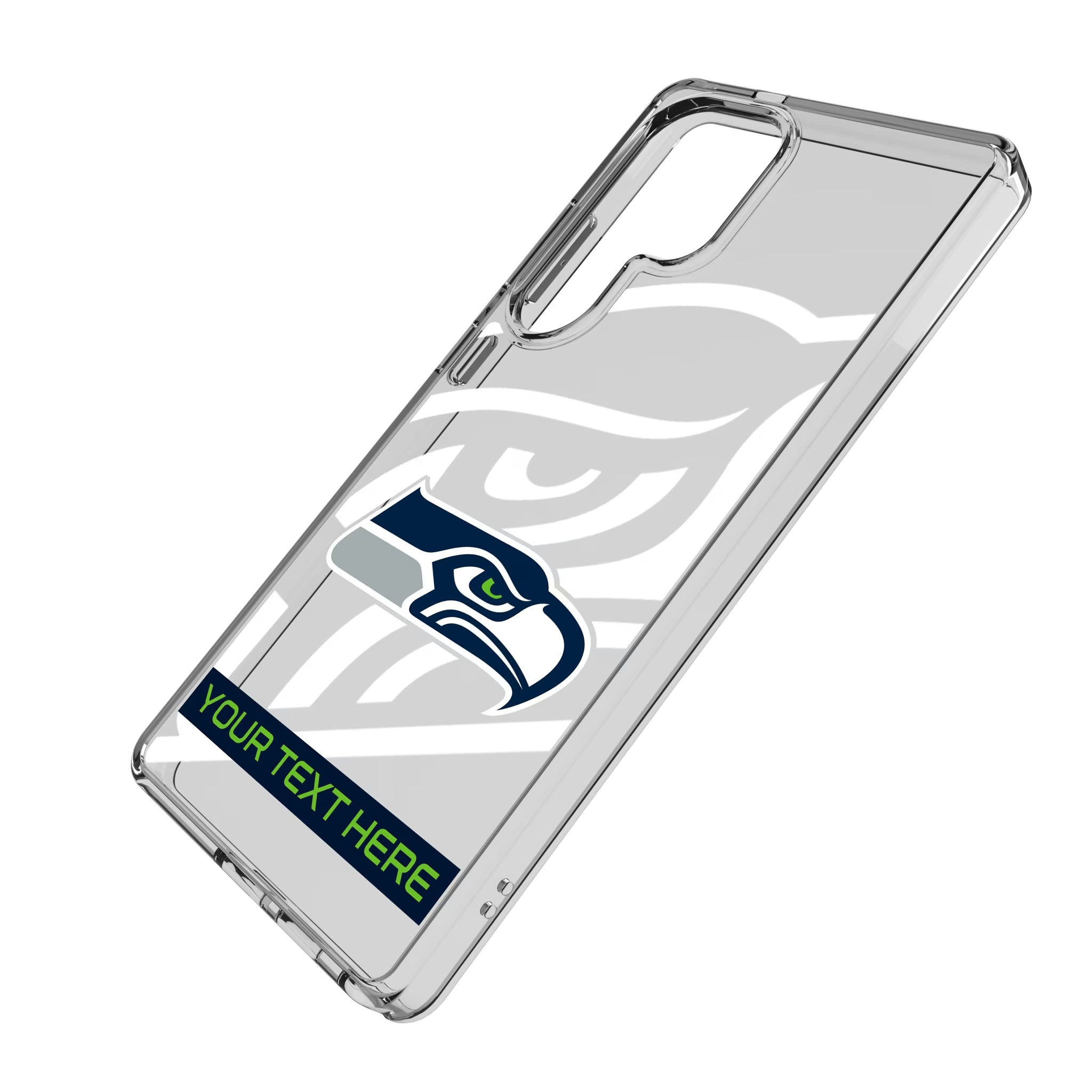 Seattle Seahawks Personalized Tilt Galaxy Clear Phone Case for Samsung Galaxy - Isometric View
