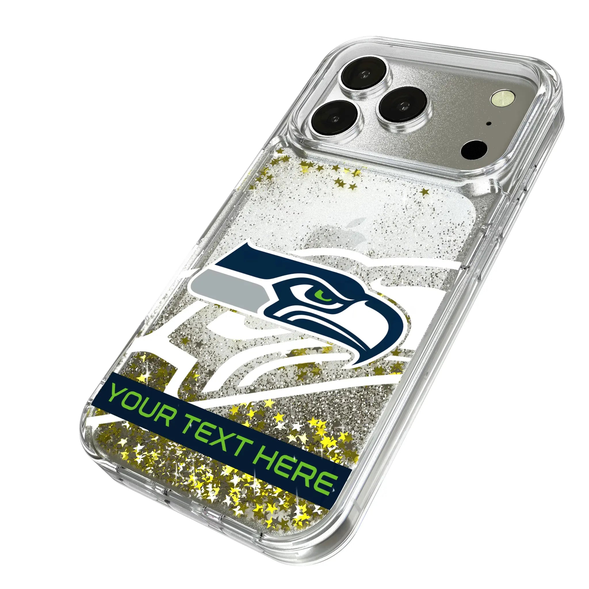 Seattle Seahawks Personalized Tilt iPhone Glitter Phone Case for Apple iPhone - Isometric View