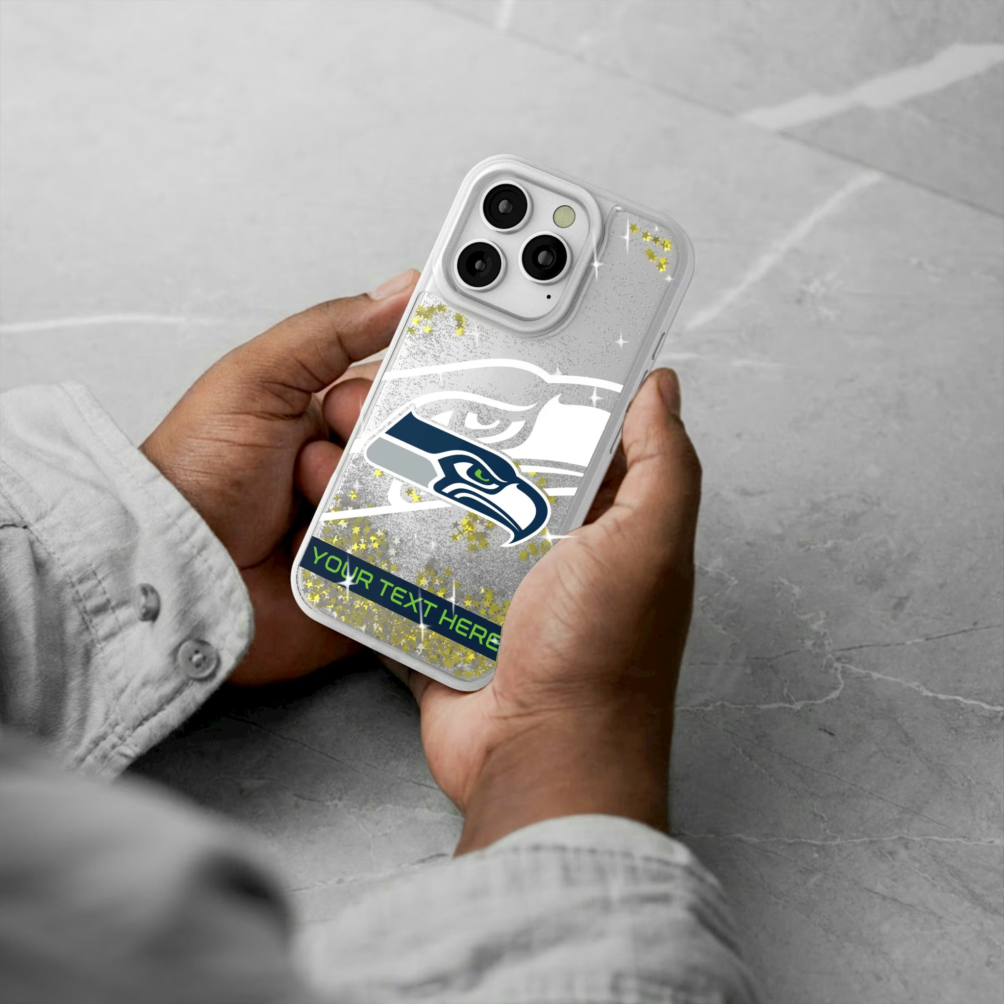 Seattle Seahawks Personalized Tilt iPhone Glitter Phone Case for Apple iPhone - Lifestyle#Device_iPhone 16 Pro