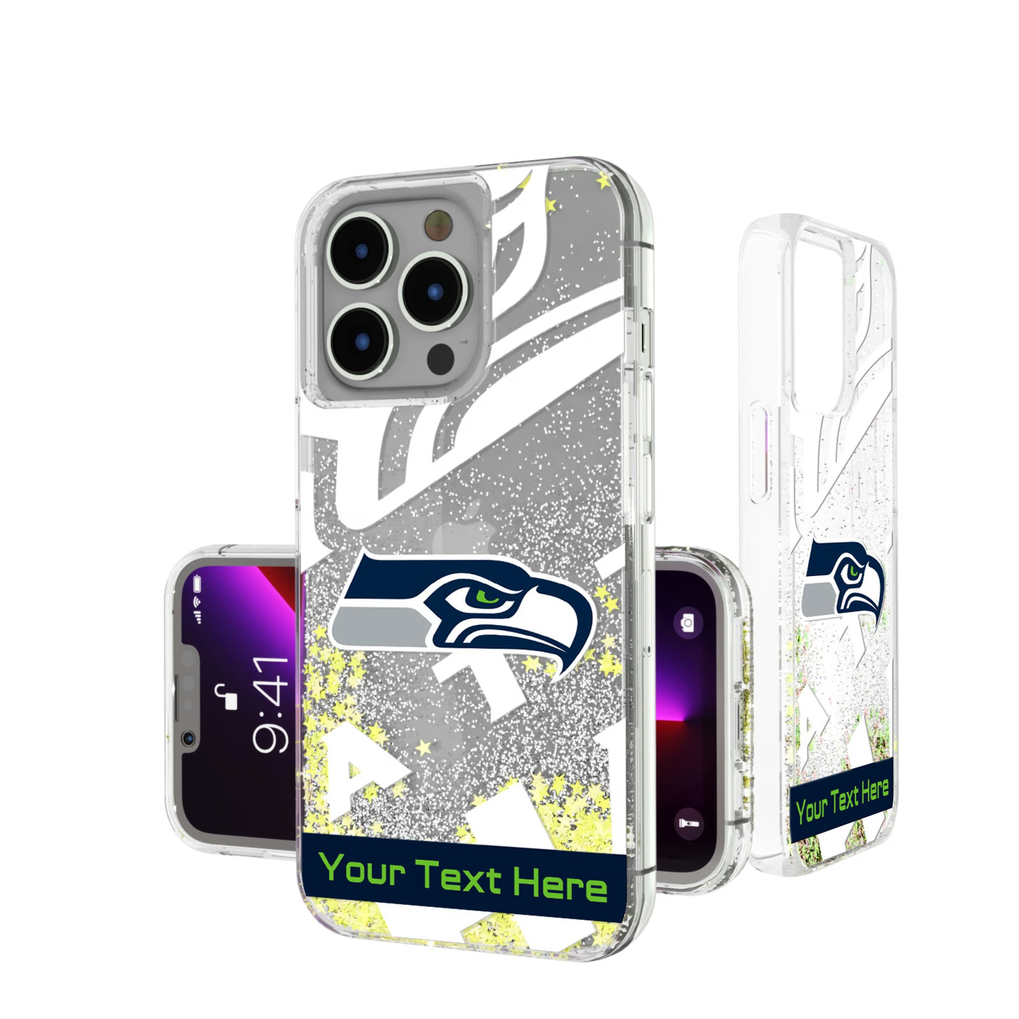 Seattle Seahawks Personalized Tilt iPhone Glitter Phone Case for Apple iPhone