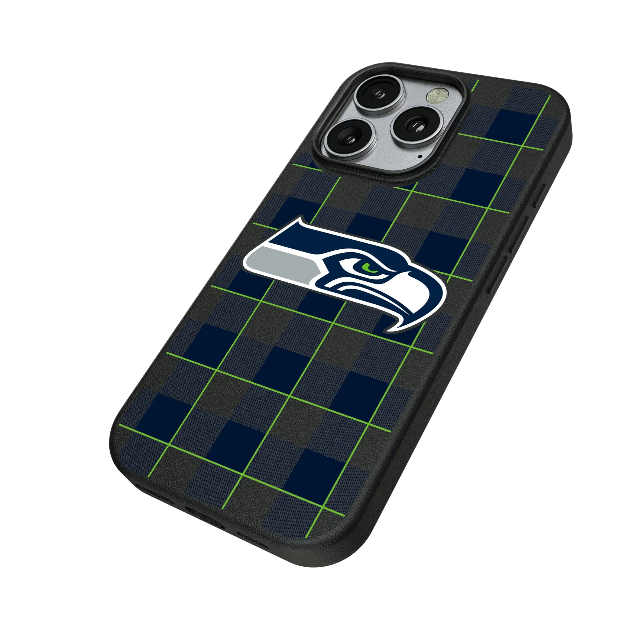Seattle Seahawks Plaid iPhone MagSafe Compatible Phone Case for Apple iPhone - Isometric View