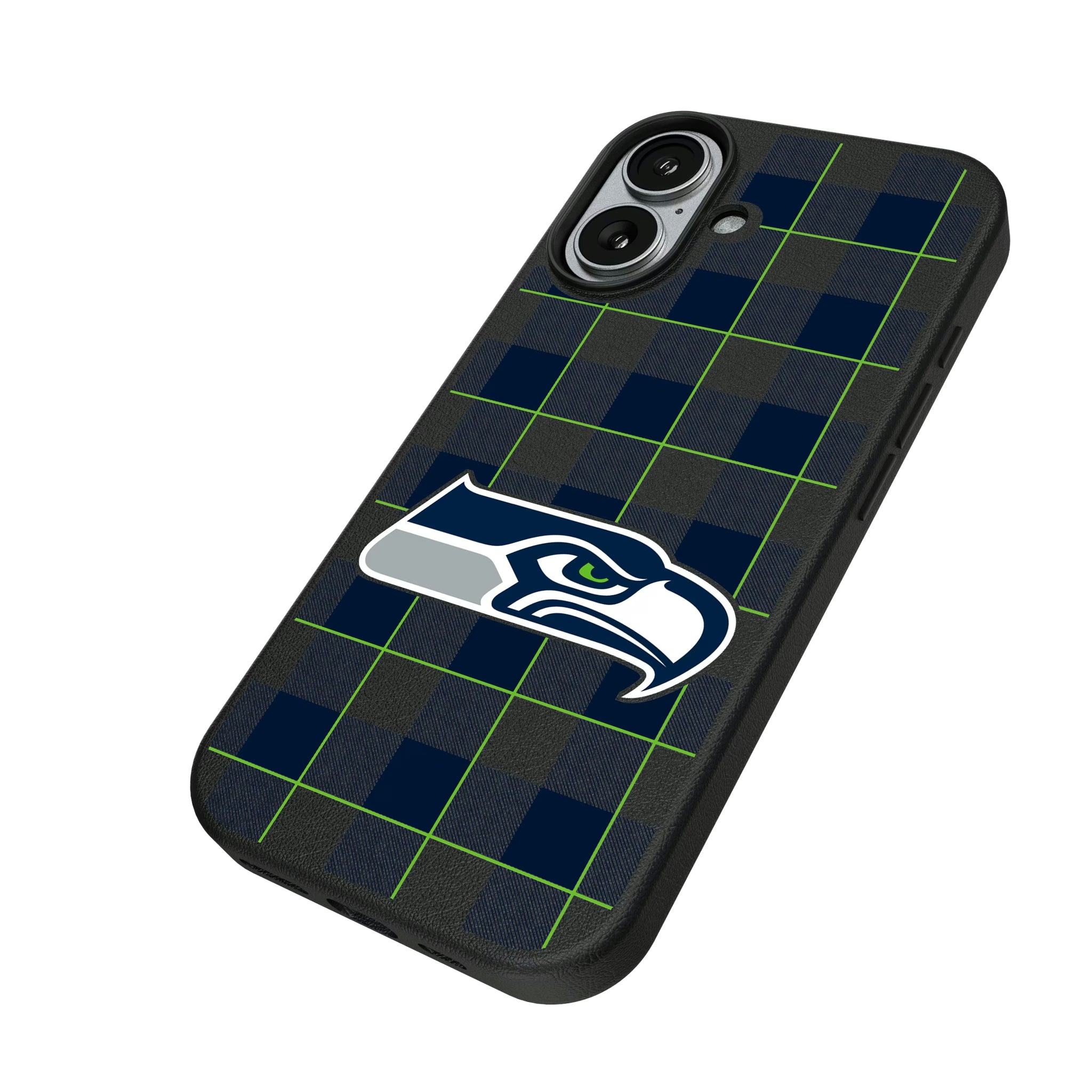 Seattle Seahawks Plaid iPhone MagSafe Compatible Phone Case for Apple iPhone - Isometric View#Device_iPhone 17