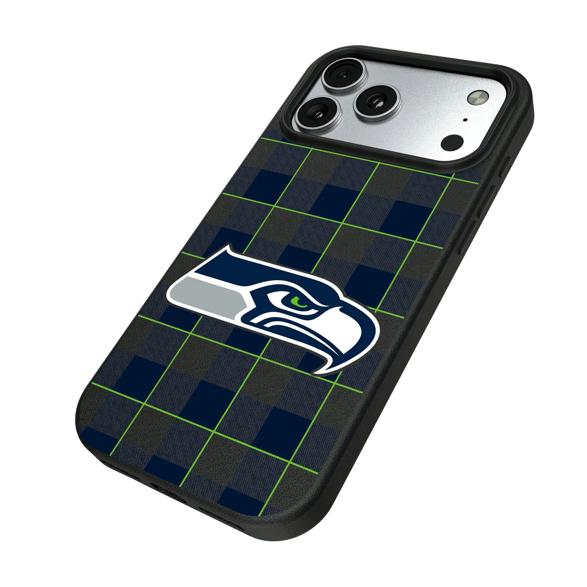 Seattle Seahawks Plaid iPhone MagSafe Compatible Phone Case for Apple iPhone - Isometric View#Device_iPhone 17 Pro Max