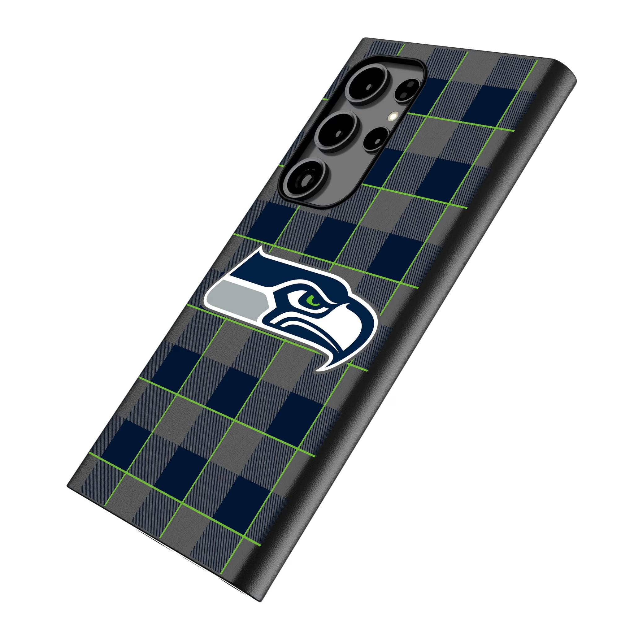 Seattle Seahawks Plaid Galaxy MagSafe Compatible Phone Case for Samsung Galaxy - Isometric View
