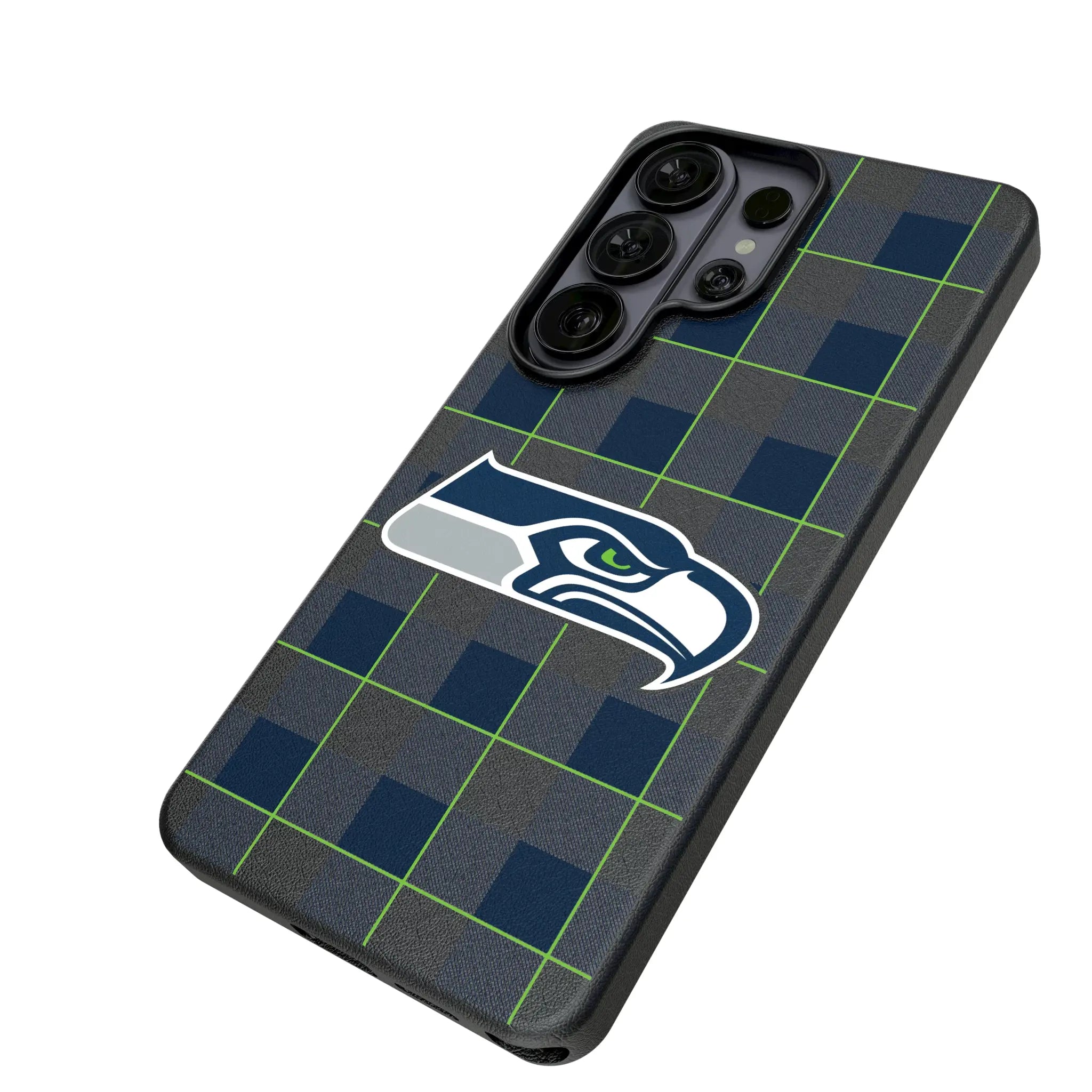 Seattle Seahawks Plaid Galaxy MagSafe Compatible Phone Case for Samsung Galaxy - Isometric View#Device_Galaxy S26 Ultra