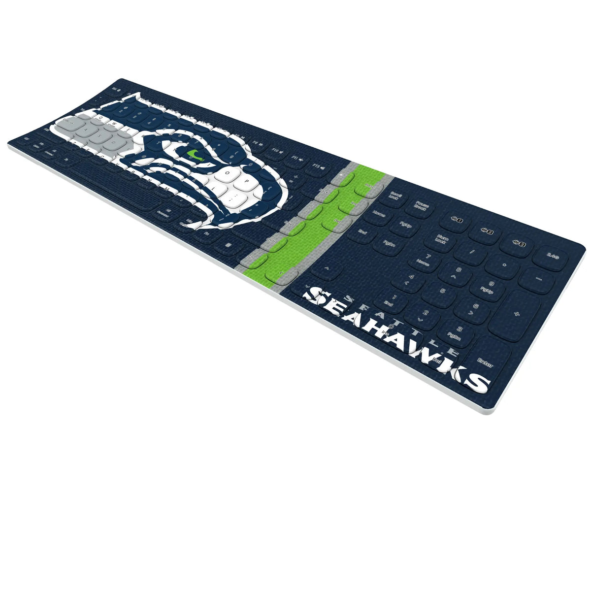 Seattle Seahawks Stripe KKB605 Curved Wireless Keyboard - Isometric View