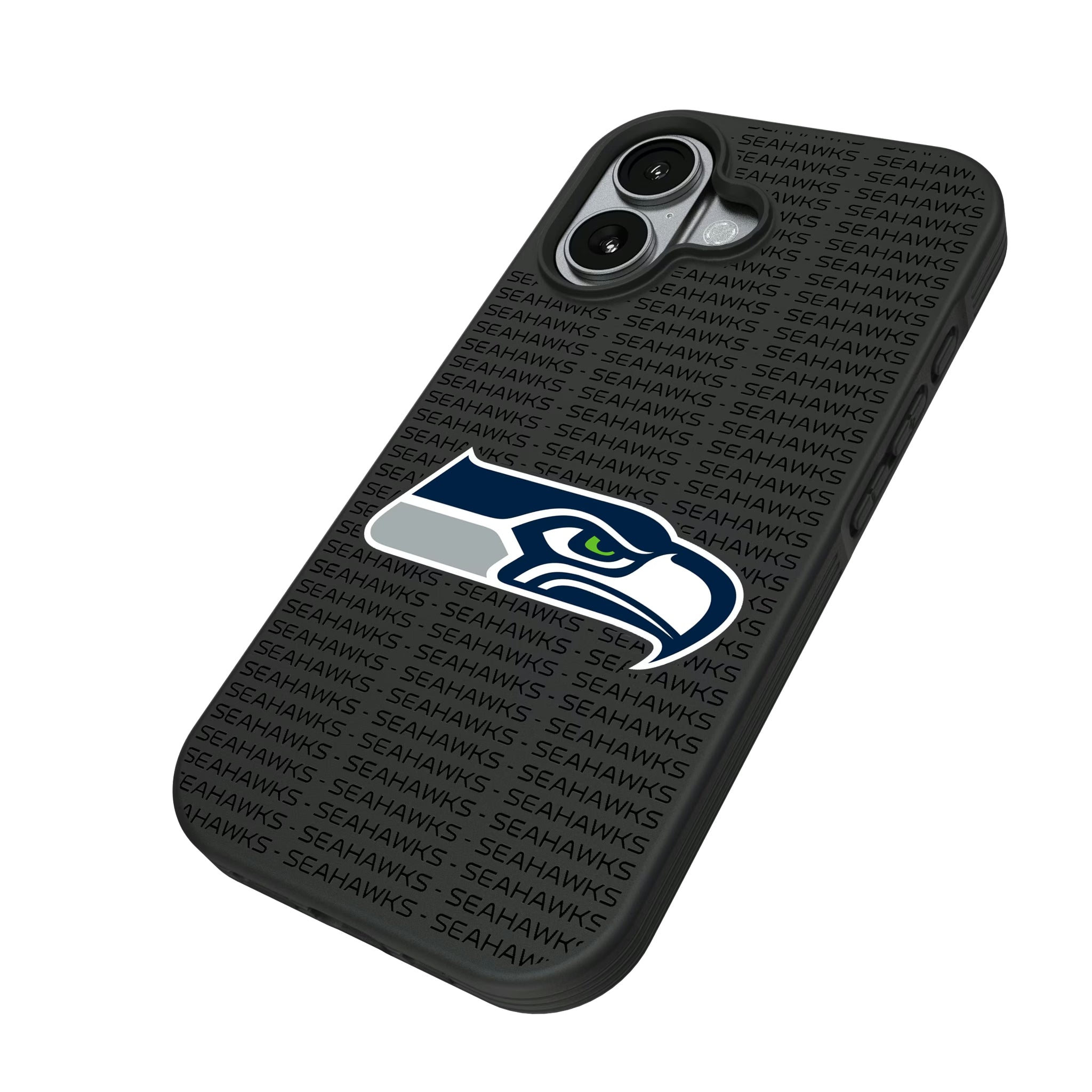 Seattle Seahawks Text Backdrop iPhone Bump Phone Case for Apple iPhone - Isometric View#Device_iPhone 17