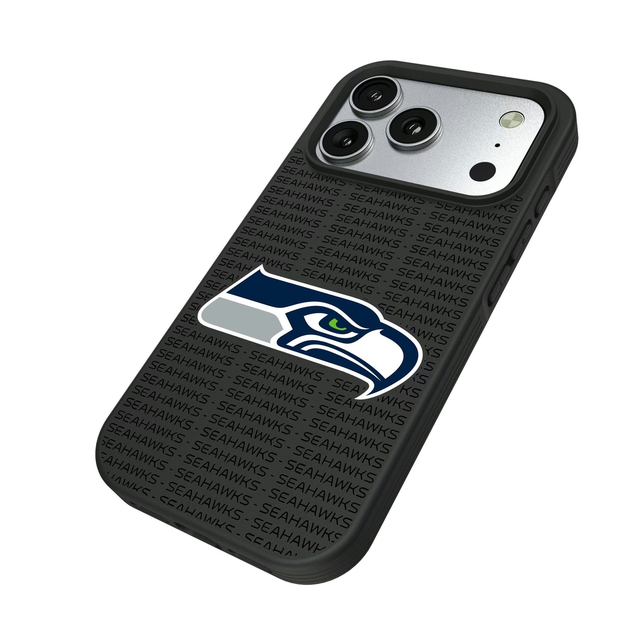 Seattle Seahawks Text Backdrop iPhone Bump Phone Case for Apple iPhone - Isometric View#Device_iPhone 17 Pro