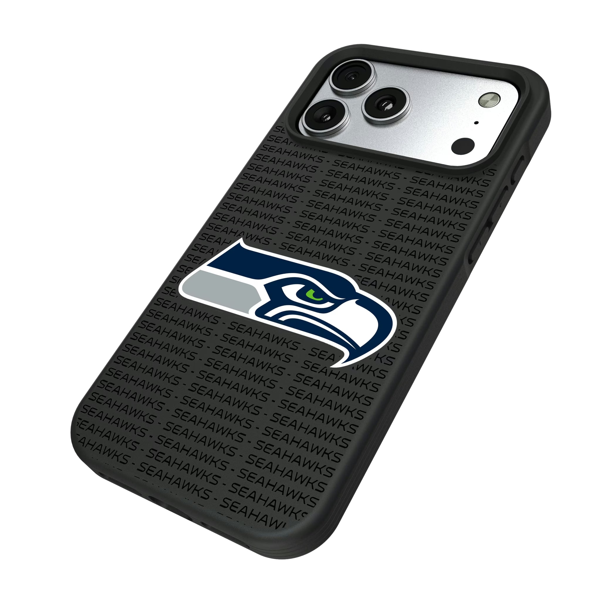 Seattle Seahawks Text Backdrop iPhone Bump Phone Case for Apple iPhone - Isometric View#Device_iPhone 17 Pro Max