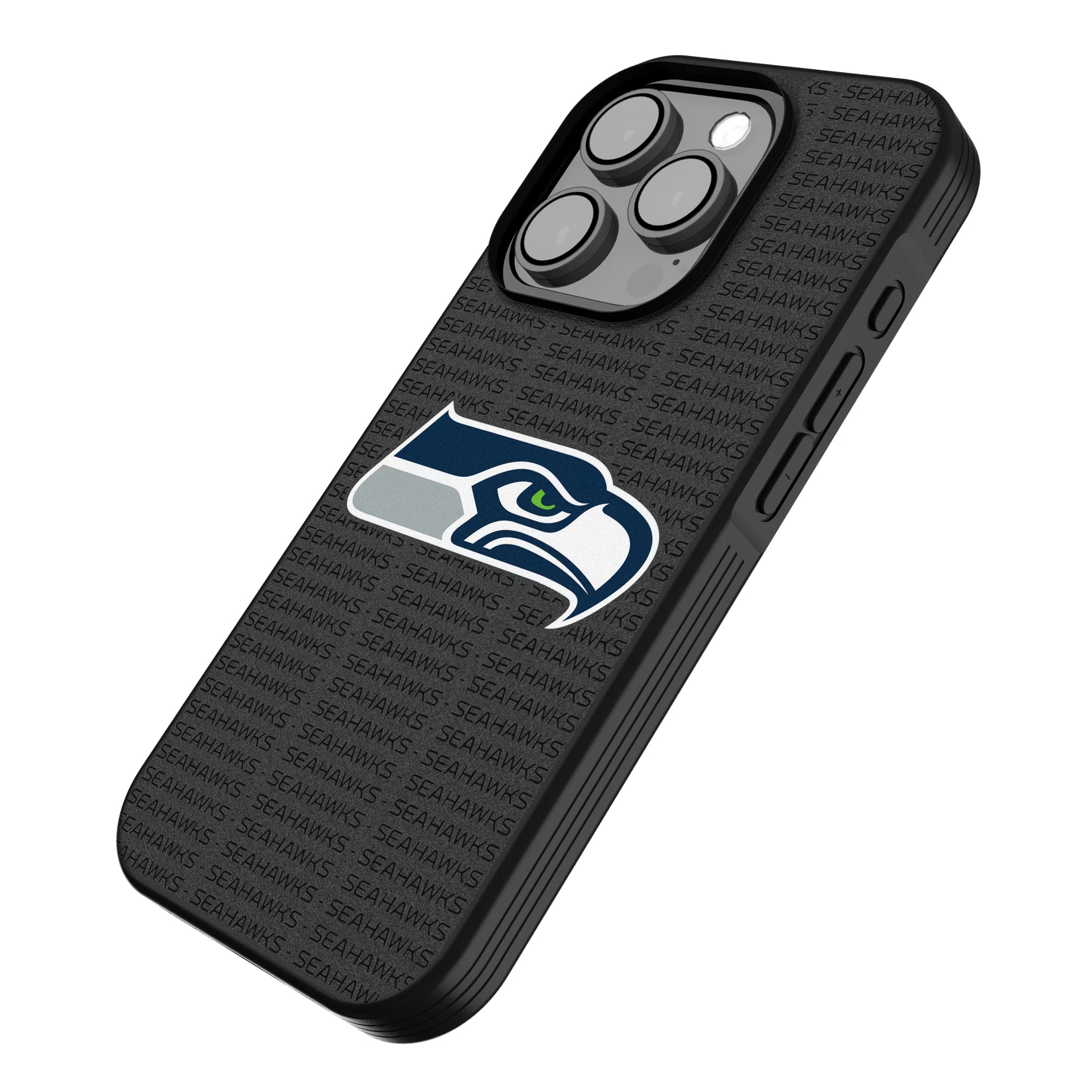 Seattle Seahawks Text Backdrop iPhone Bump Phone Case for Apple iPhone - Isometric View