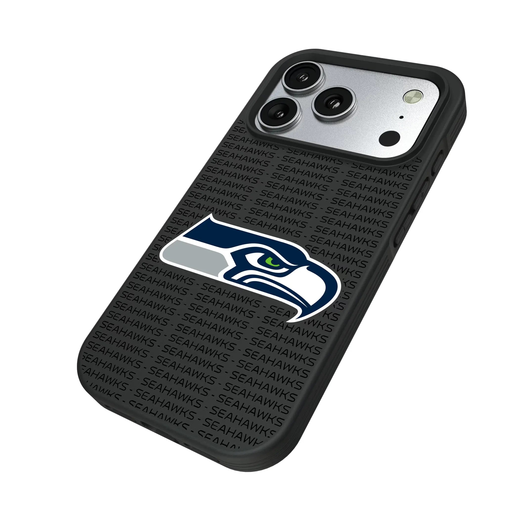 Seattle Seahawks Text Backdrop iPhone Bump Phone Case for Apple iPhone - Isometric View#Device_iPhone 17 Pro