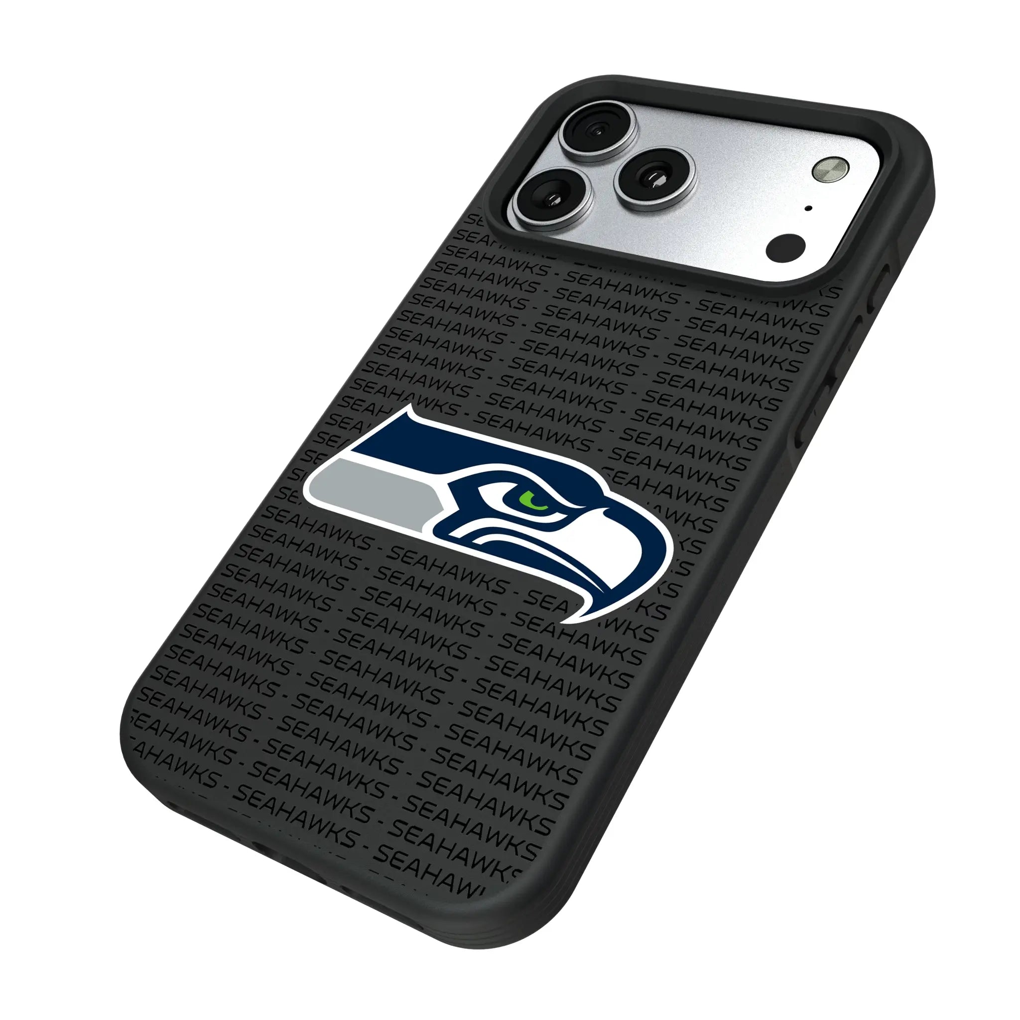 Seattle Seahawks Text Backdrop iPhone Bump Phone Case for Apple iPhone - Isometric View#Device_iPhone 17 Pro Max