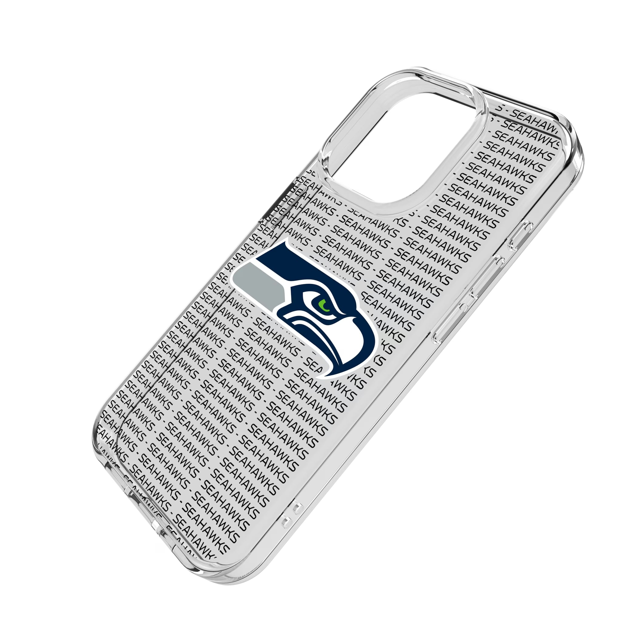 Seattle Seahawks Text Backdrop iPhone Clear Phone Case for Apple iPhone - Isometric View