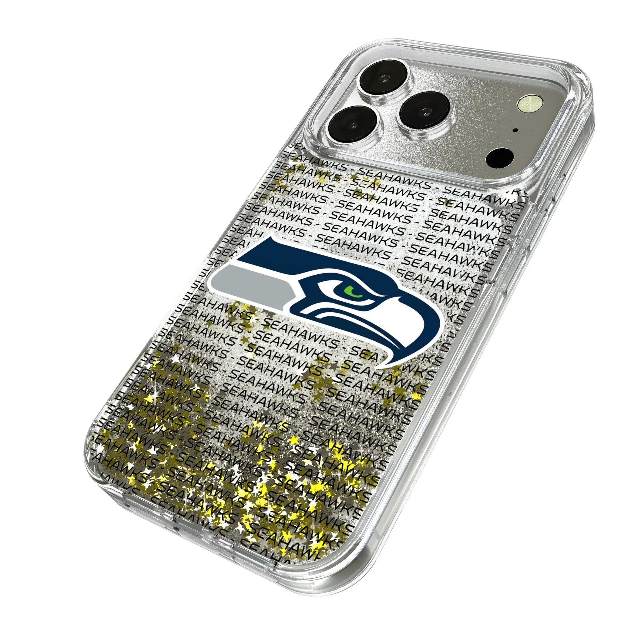 Seattle Seahawks Text Backdrop iPhone Glitter Phone Case for Apple iPhone - Isometric View