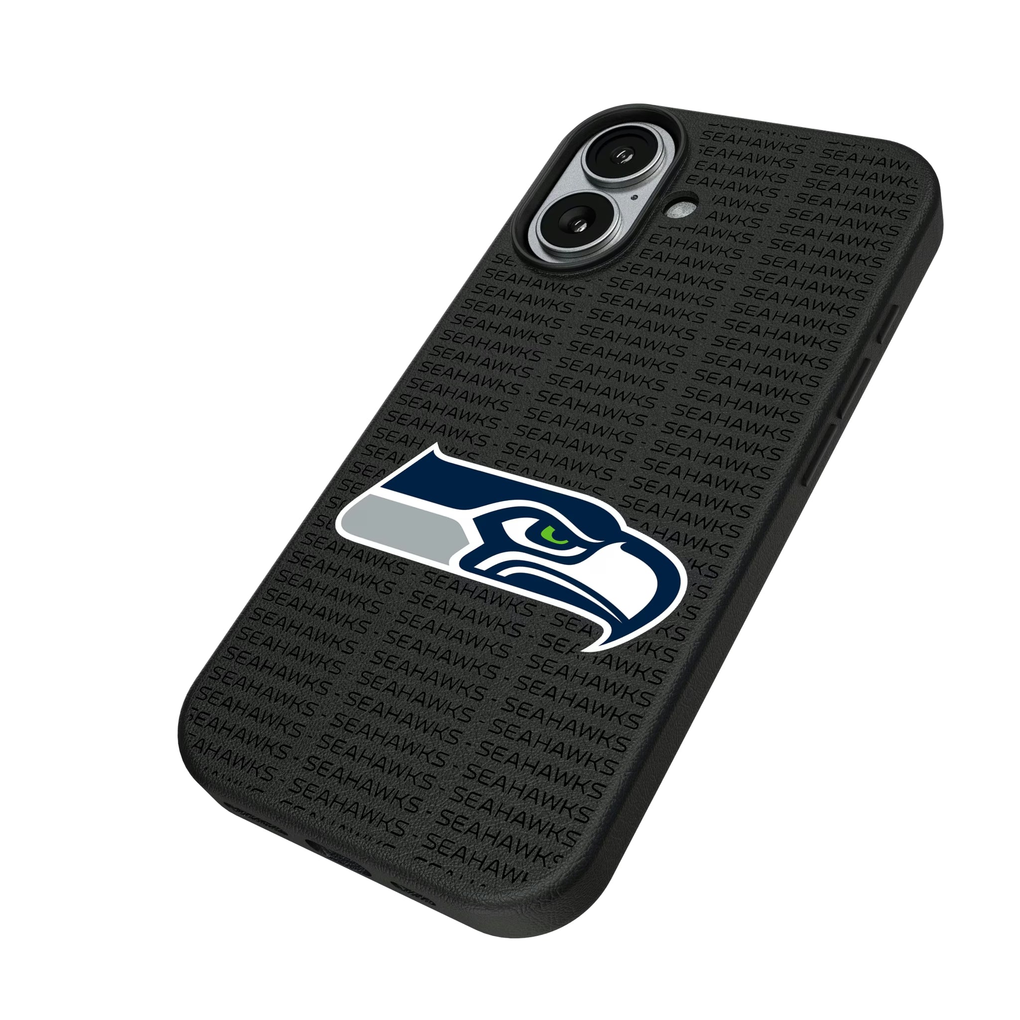 Seattle Seahawks Text Backdrop iPhone MagSafe Compatible Phone Case for Apple iPhone - Isometric View#Device_iPhone 17