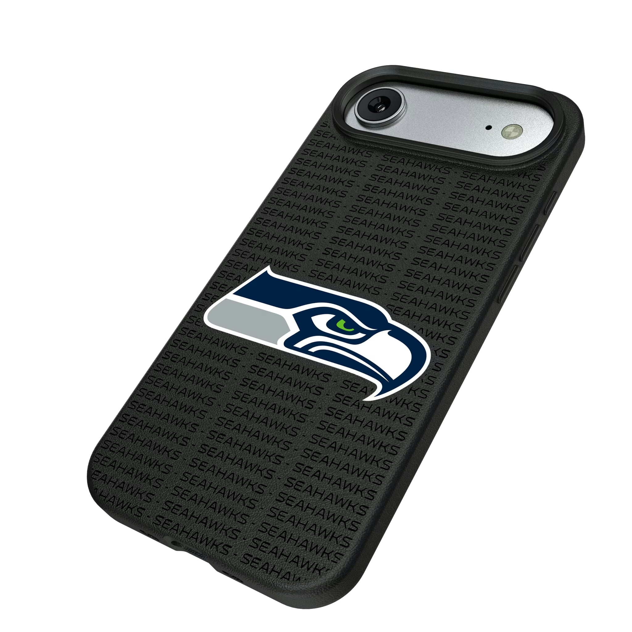 Seattle Seahawks Text Backdrop iPhone MagSafe Compatible Phone Case for Apple iPhone - Isometric View#Device_iPhone Air