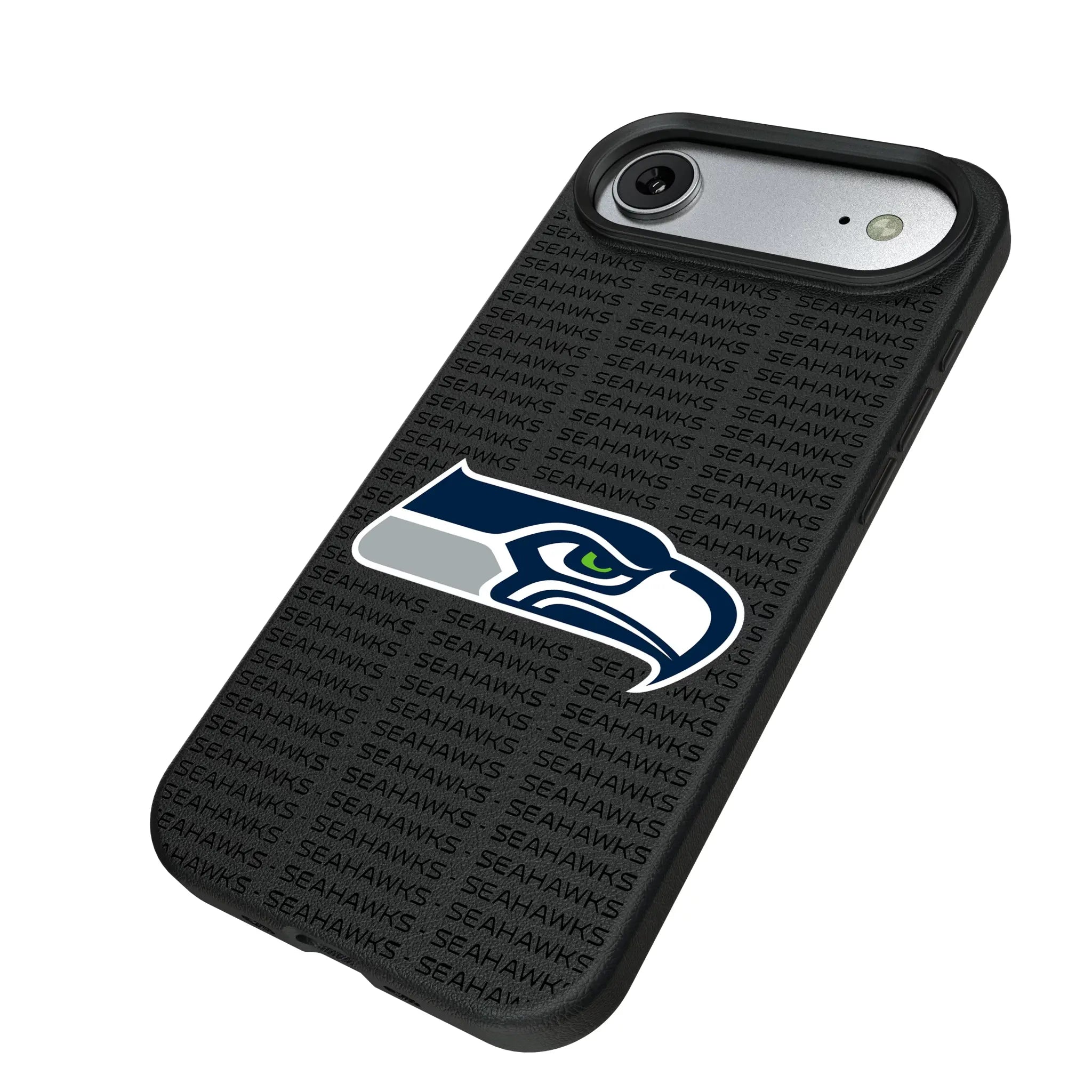 Seattle Seahawks Text Backdrop iPhone MagSafe Compatible Phone Case for Apple iPhone - Isometric View#Device_iPhone Air