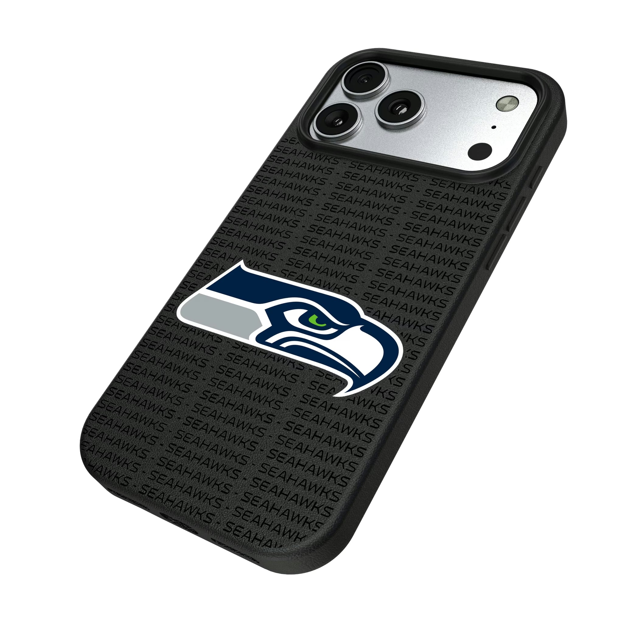 Seattle Seahawks Text Backdrop iPhone MagSafe Compatible Phone Case for Apple iPhone - Isometric View#Device_iPhone 17 Pro Max